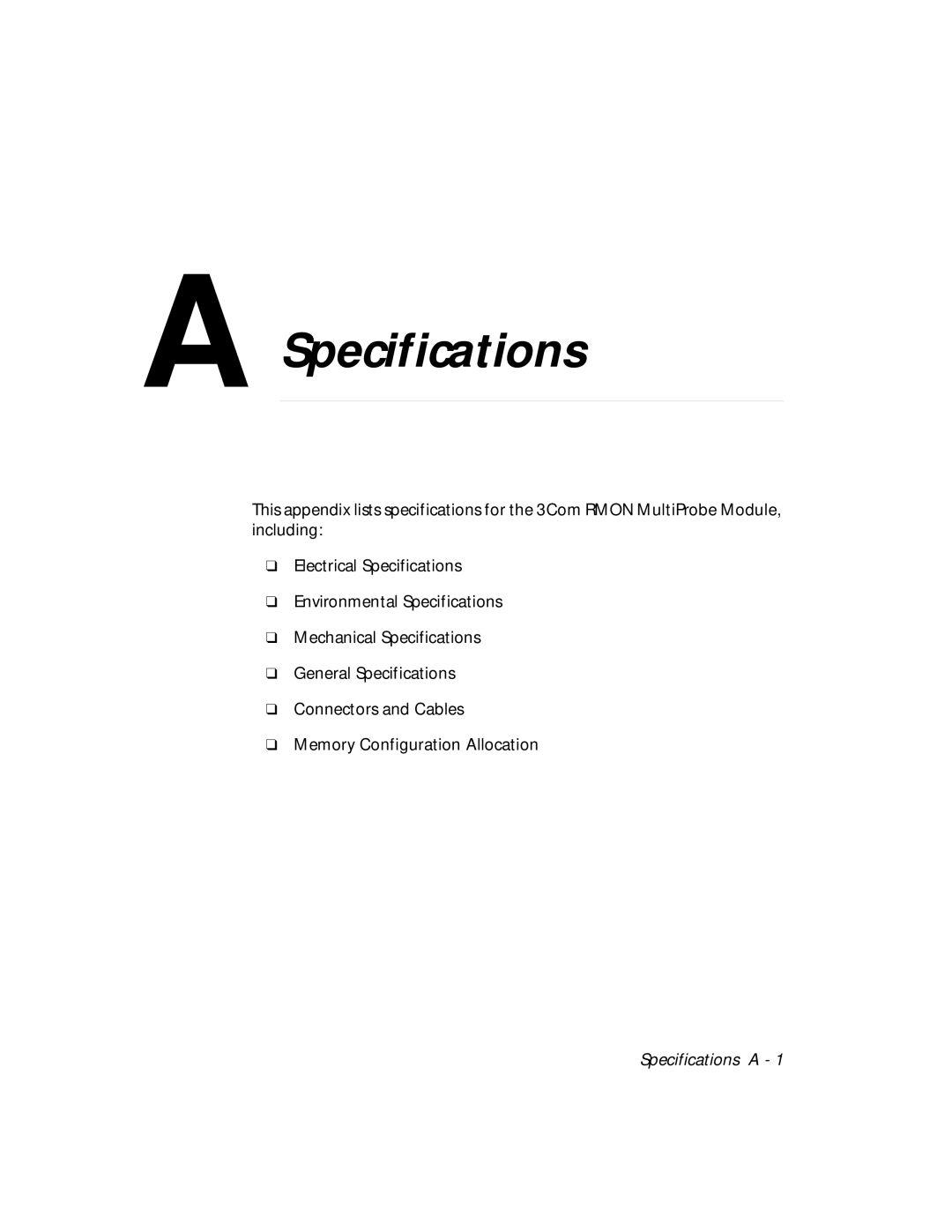 3Com RMON-EMP-3 installation and operation guide Specifications 