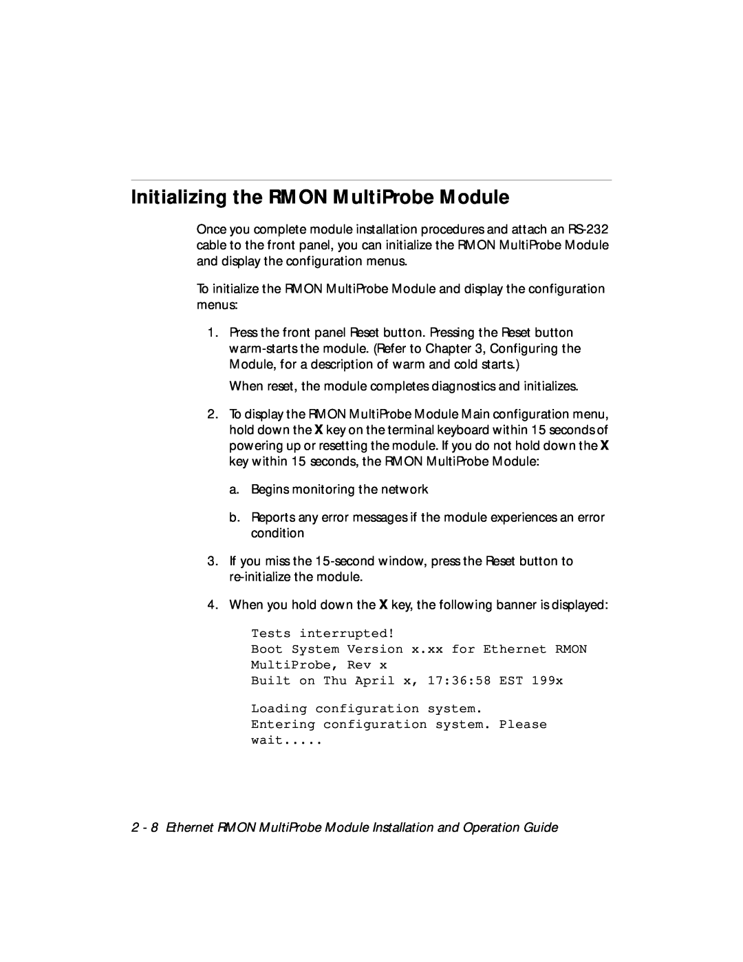 3Com RMON-EMP-3 installation and operation guide Initializing the RMON MultiProbe Module 