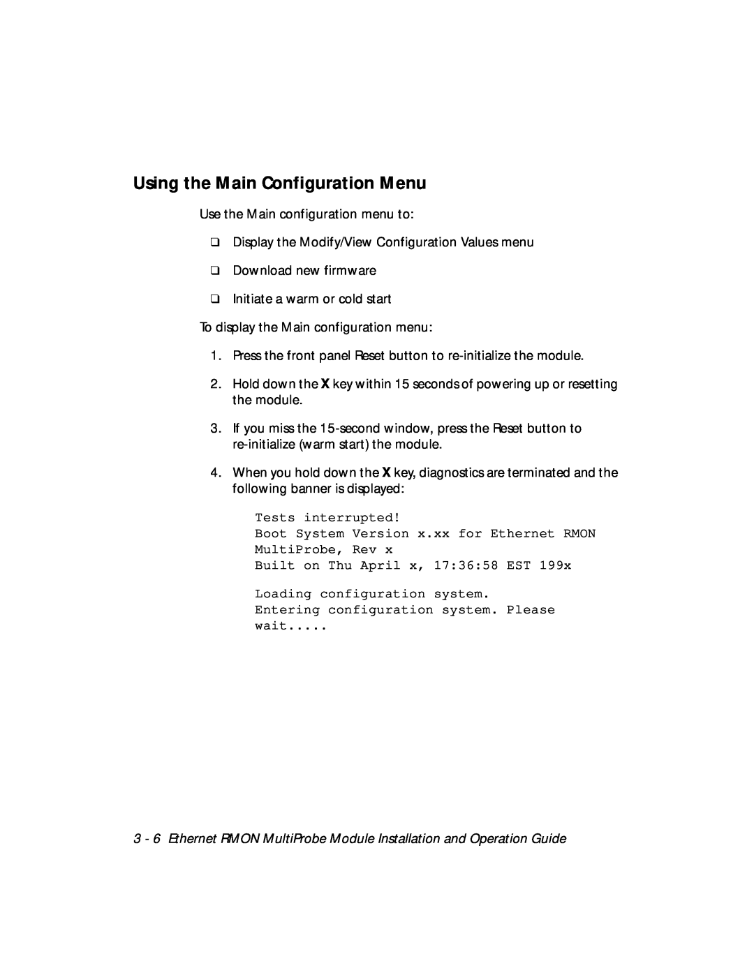 3Com RMON-EMP-3 installation and operation guide Using the Main Configuration Menu 