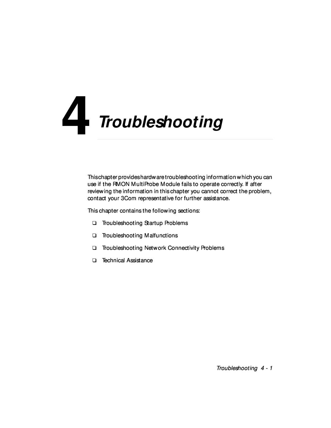 3Com RMON-EMP-3 installation and operation guide Troubleshooting 4 