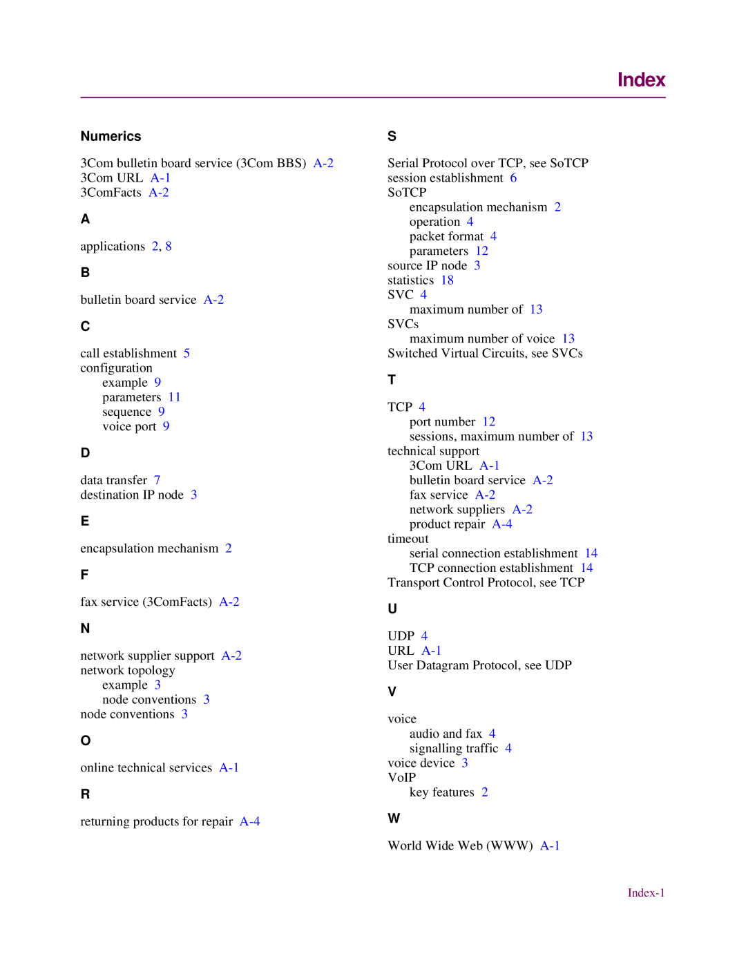 3Com S200 manual Index, Numerics 