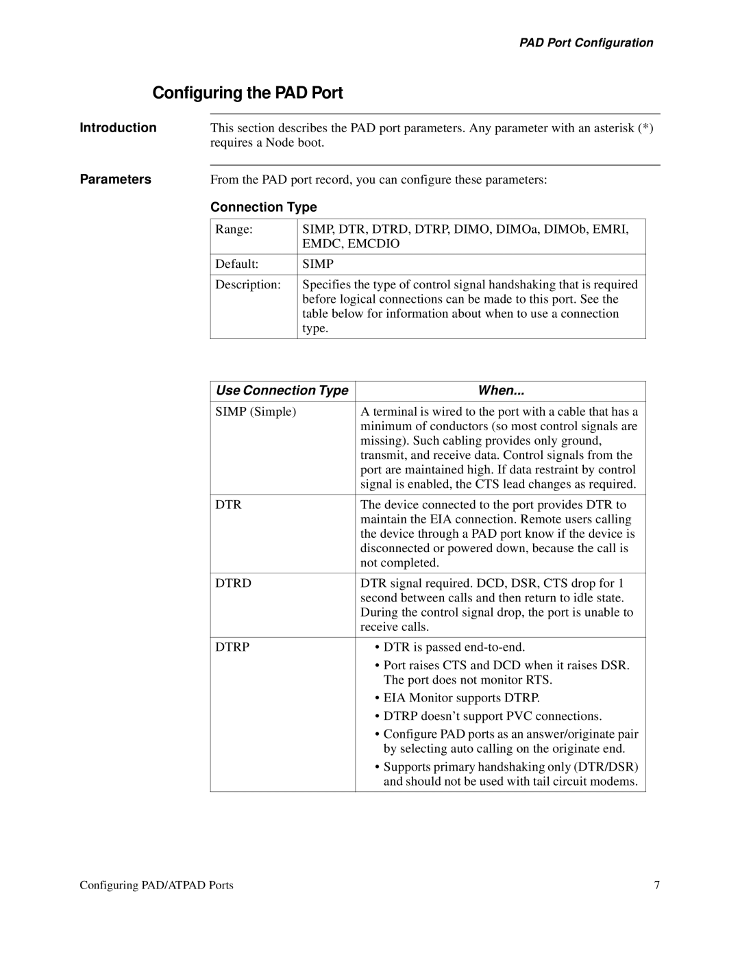 3Com S200 manual Parameters, Use Connection Type When 