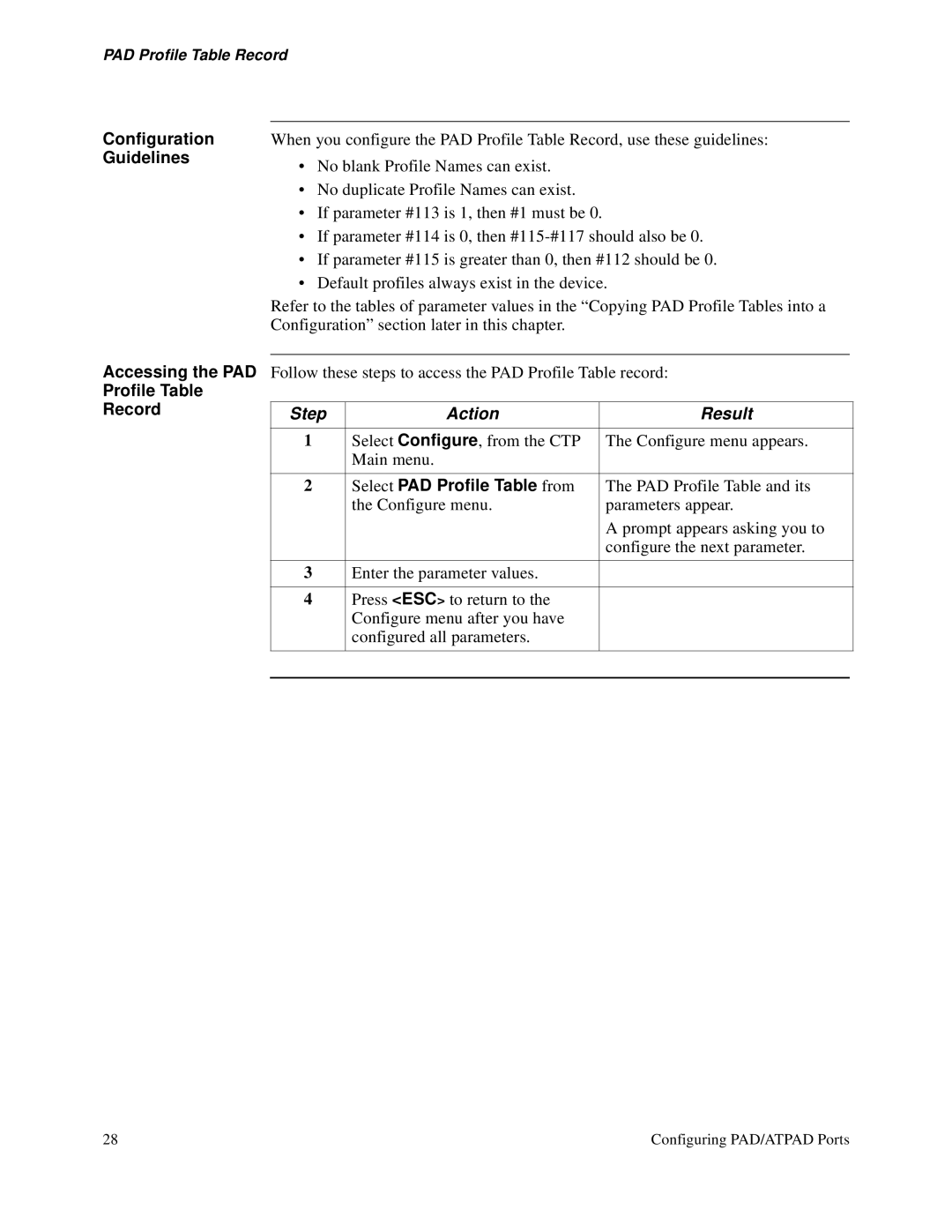 3Com S200 manual Configuration Guidelines, Accessing the PAD Profile Table Record, Select PAD Profile Table from 