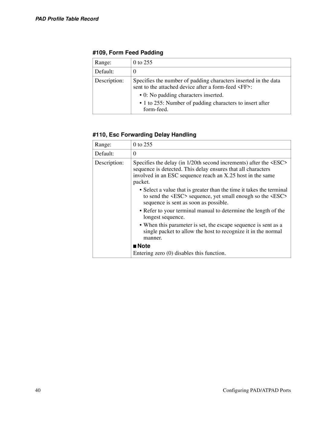 3Com S200 manual #109, Form Feed Padding, #110, Esc Forwarding Delay Handling 