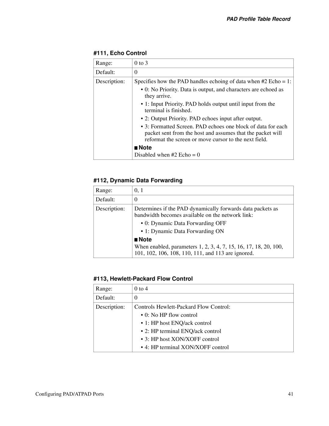 3Com S200 manual #111, Echo Control, #112, Dynamic Data Forwarding, #113, Hewlett-Packard Flow Control 