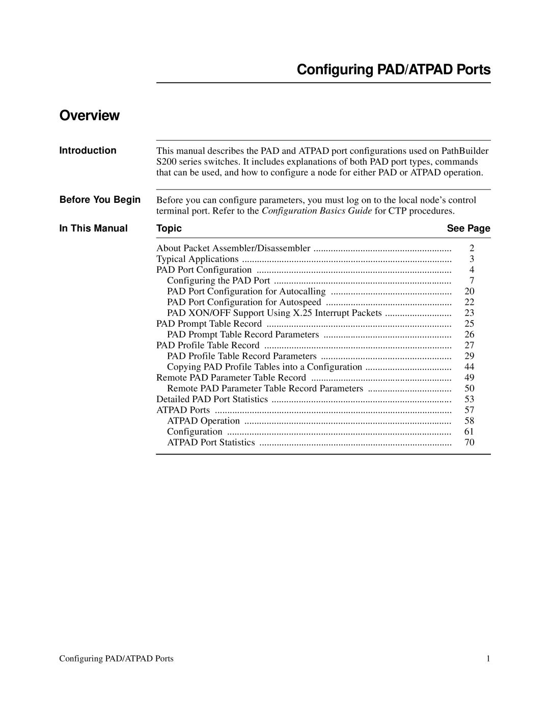 3Com S200 manual Configuring PAD/ATPAD Ports, Overview, Introduction, Before You Begin, This Manual Topic 