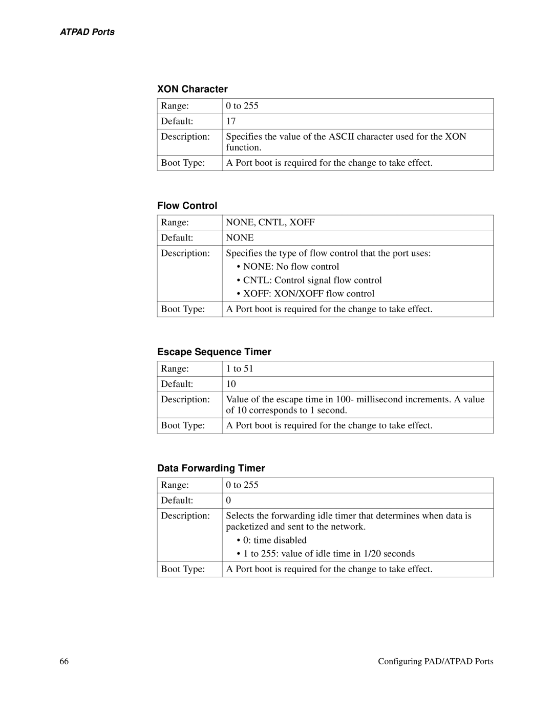 3Com S200 manual XON Character, NONE, CNTL, Xoff, Escape Sequence Timer, Data Forwarding Timer 