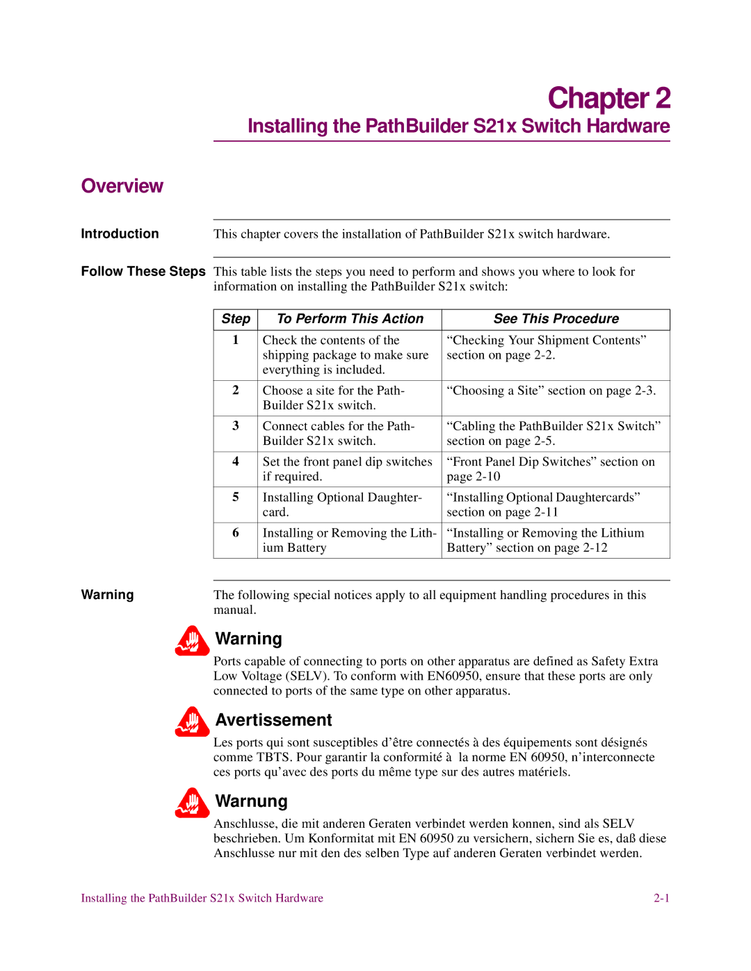 3Com Installing the PathBuilder S21x Switch Hardware Overview, Step To Perform This Action See This Procedure 