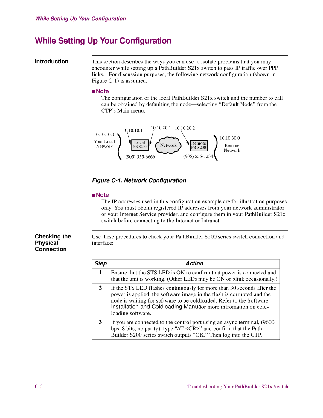 3Com S21x installation manual While Setting Up Your Configuration, Checking, Connection 