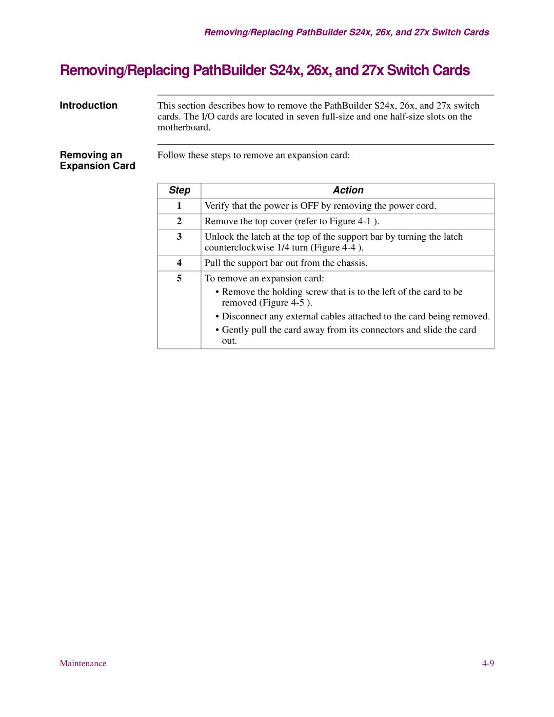 3Com S27x, S26x, S24x installation manual Removing an, Expansion Card 