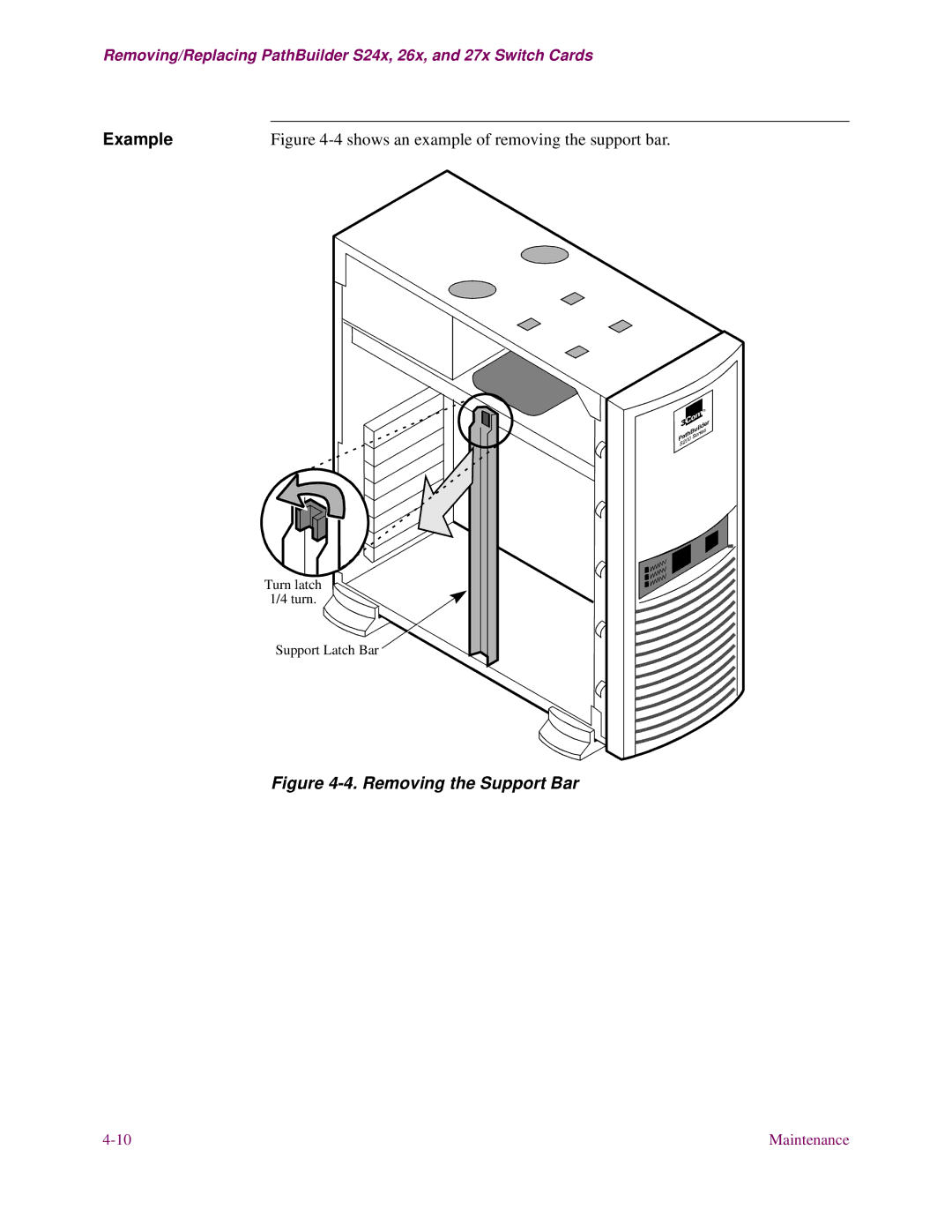 3Com S26x, S27x, S24x installation manual Removing the Support Bar 