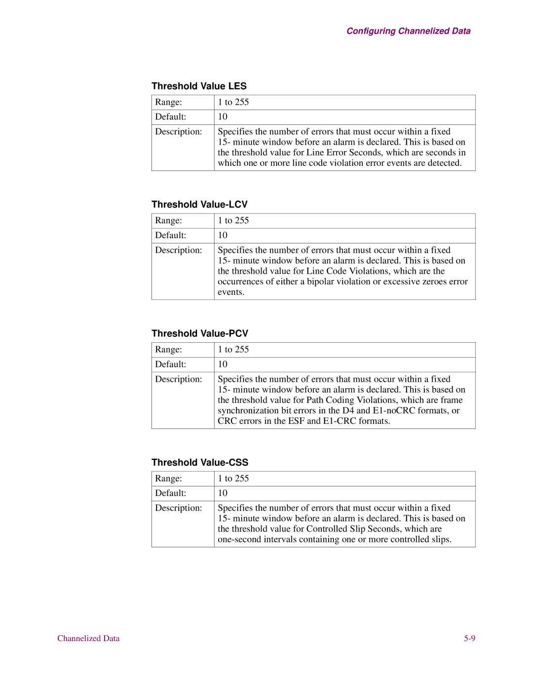 3Com S26x, S27x, S24x installation manual Threshold Value LES, Threshold Value-LCV, Threshold Value-PCV, Threshold Value-CSS 