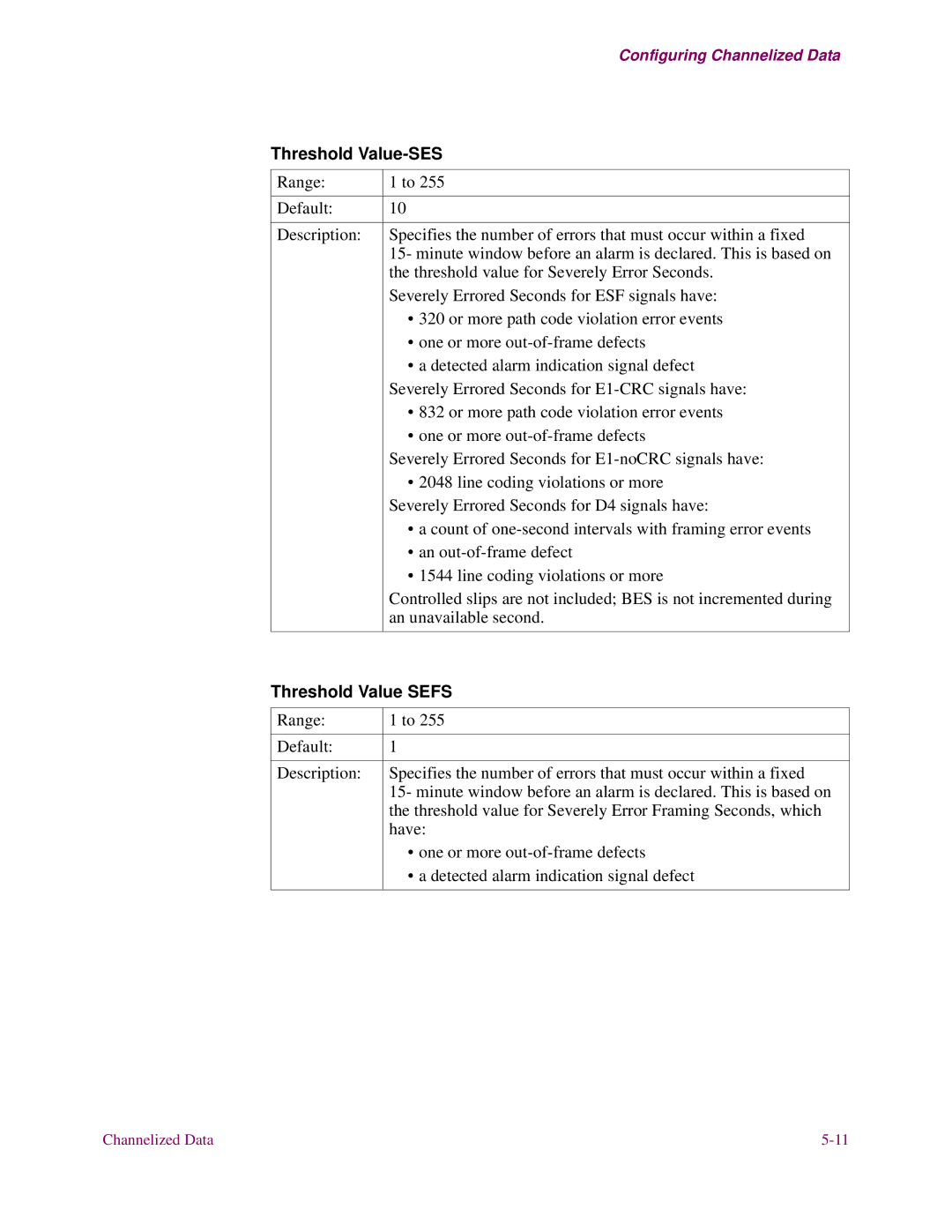 3Com S27x, S26x, S24x installation manual Threshold Value-SES, Threshold Value Sefs 