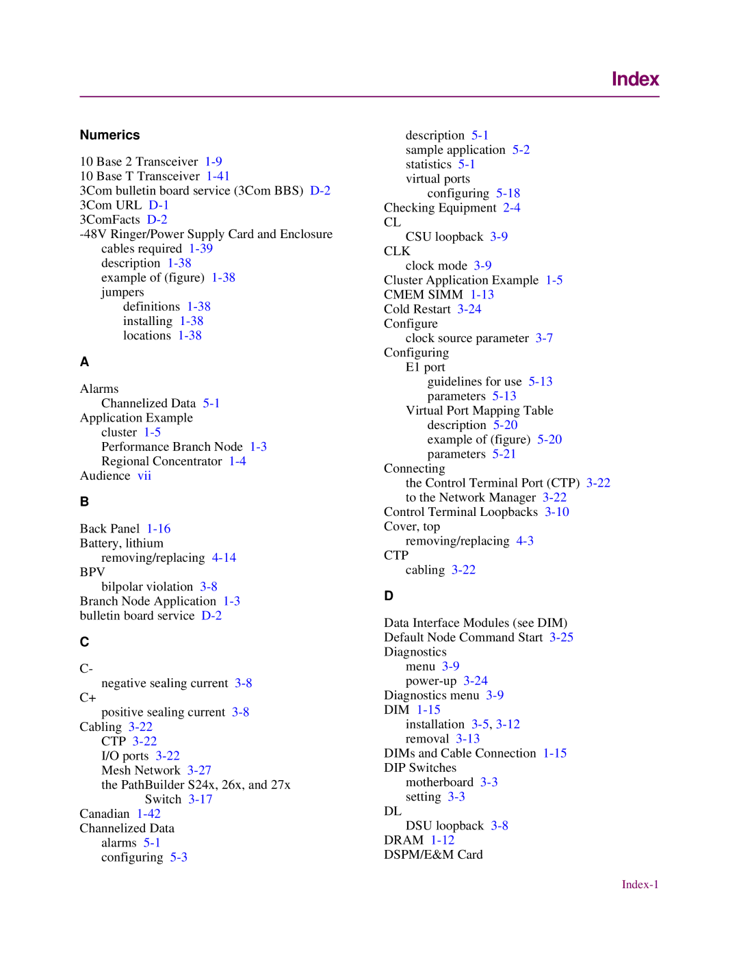 3Com S26x, S27x, S24x installation manual Index, Numerics, Ctp 