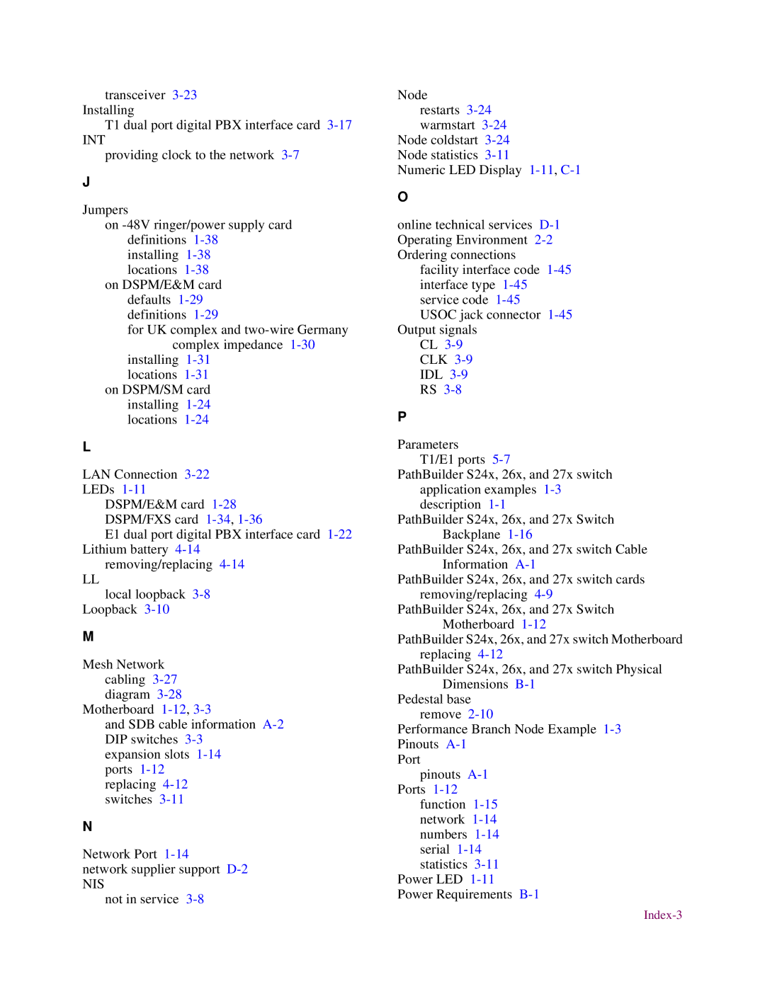 3Com S27x, S26x, S24x installation manual Index-3 