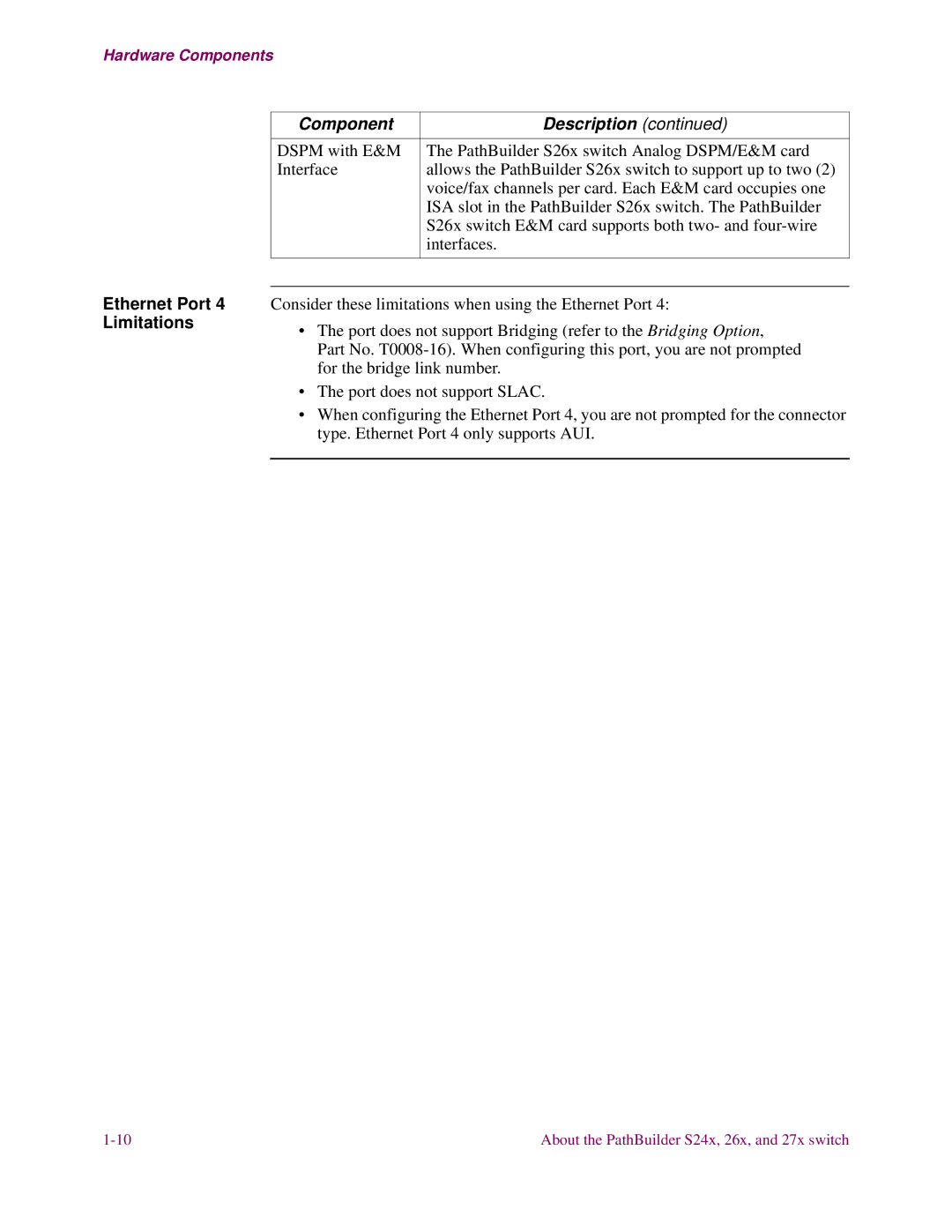 3Com S27x, S26x, S24x installation manual Ethernet Port 4 Limitations 