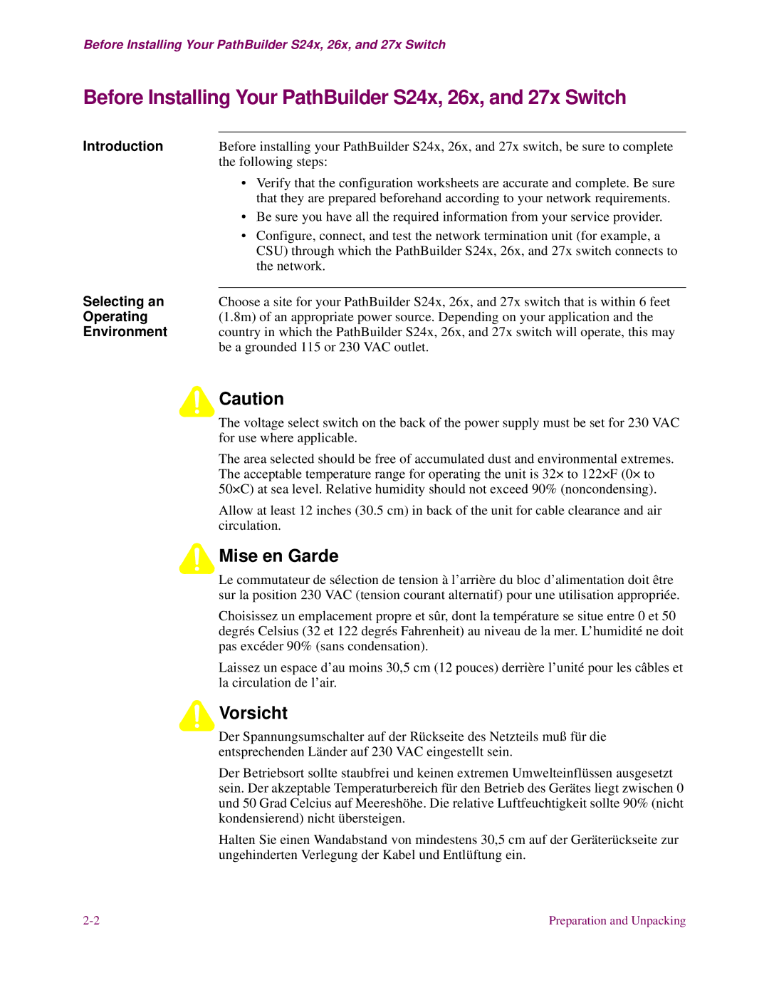 3Com S26x, S27x, S24x installation manual Selecting an, Operating, Environment 