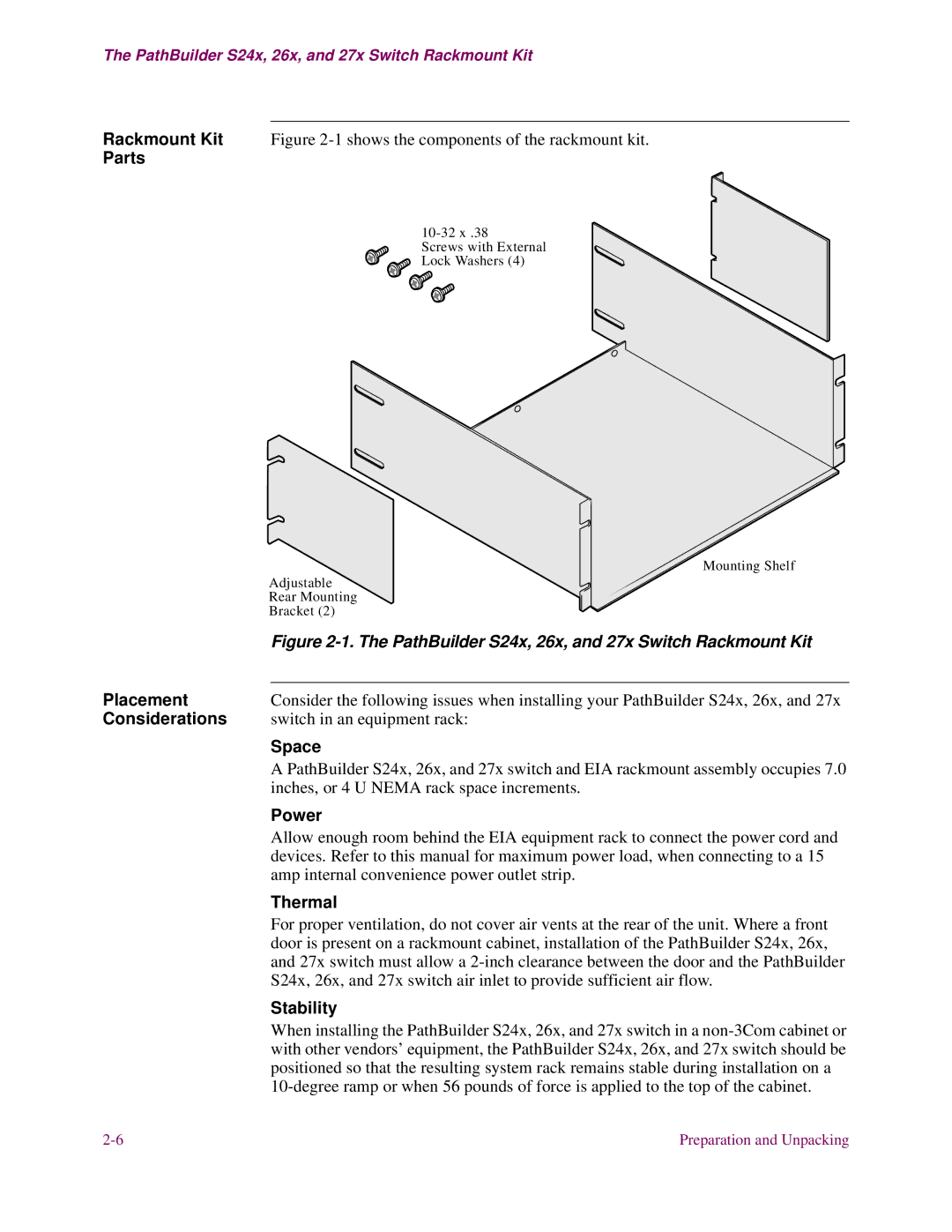 3Com S24x, S27x, S26x installation manual Placement, Considerations 