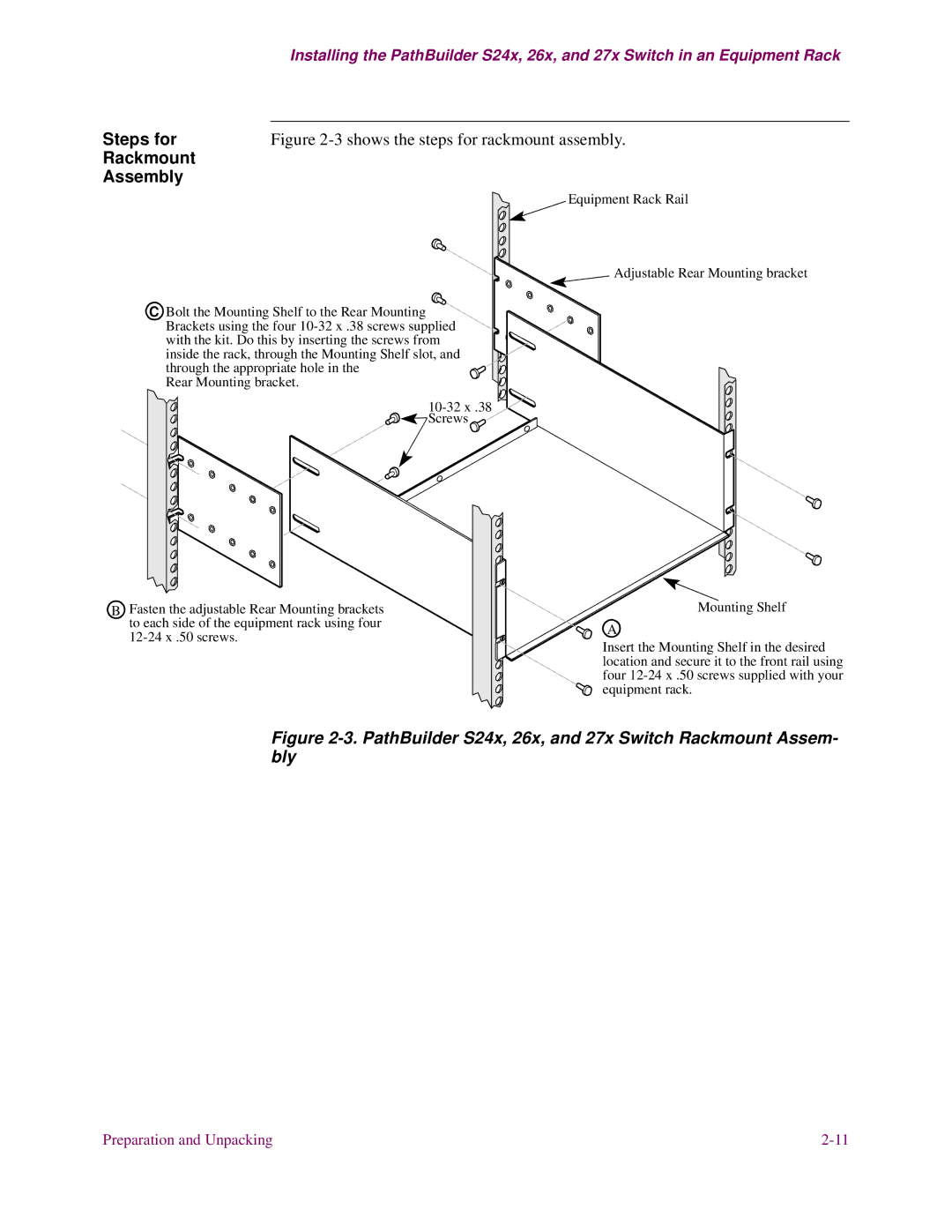 3Com S26x, S27x, S24x installation manual Steps for, Rackmount Assembly 