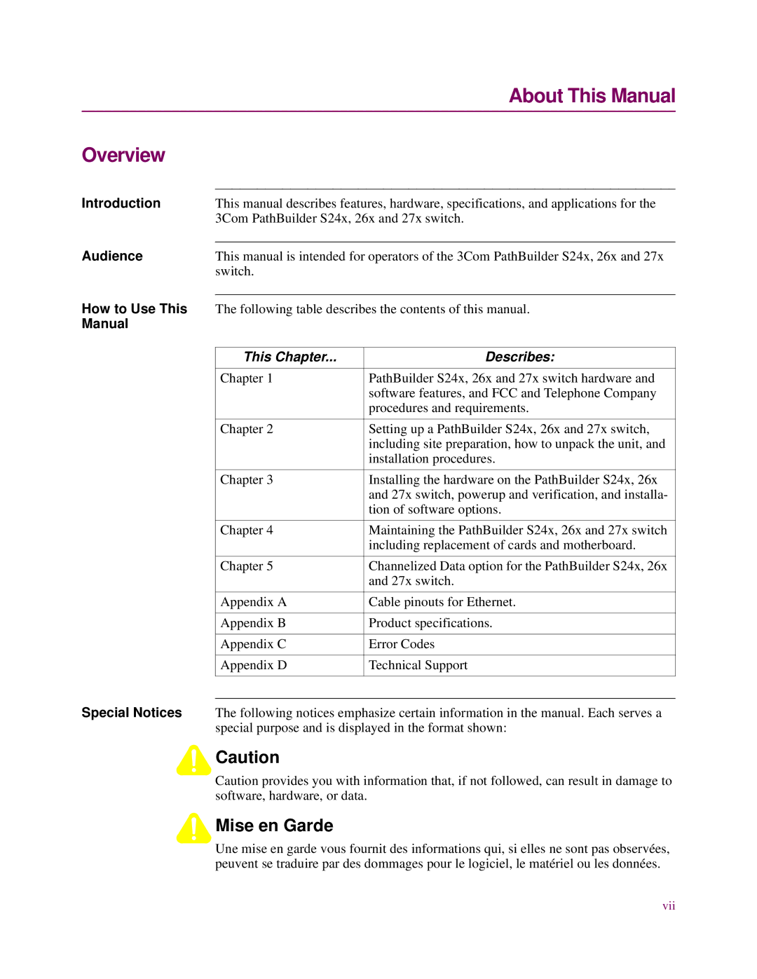 3Com S26x, S27x, S24x installation manual Overview, Introduction, Audience, Manual, This Chapter Describes 