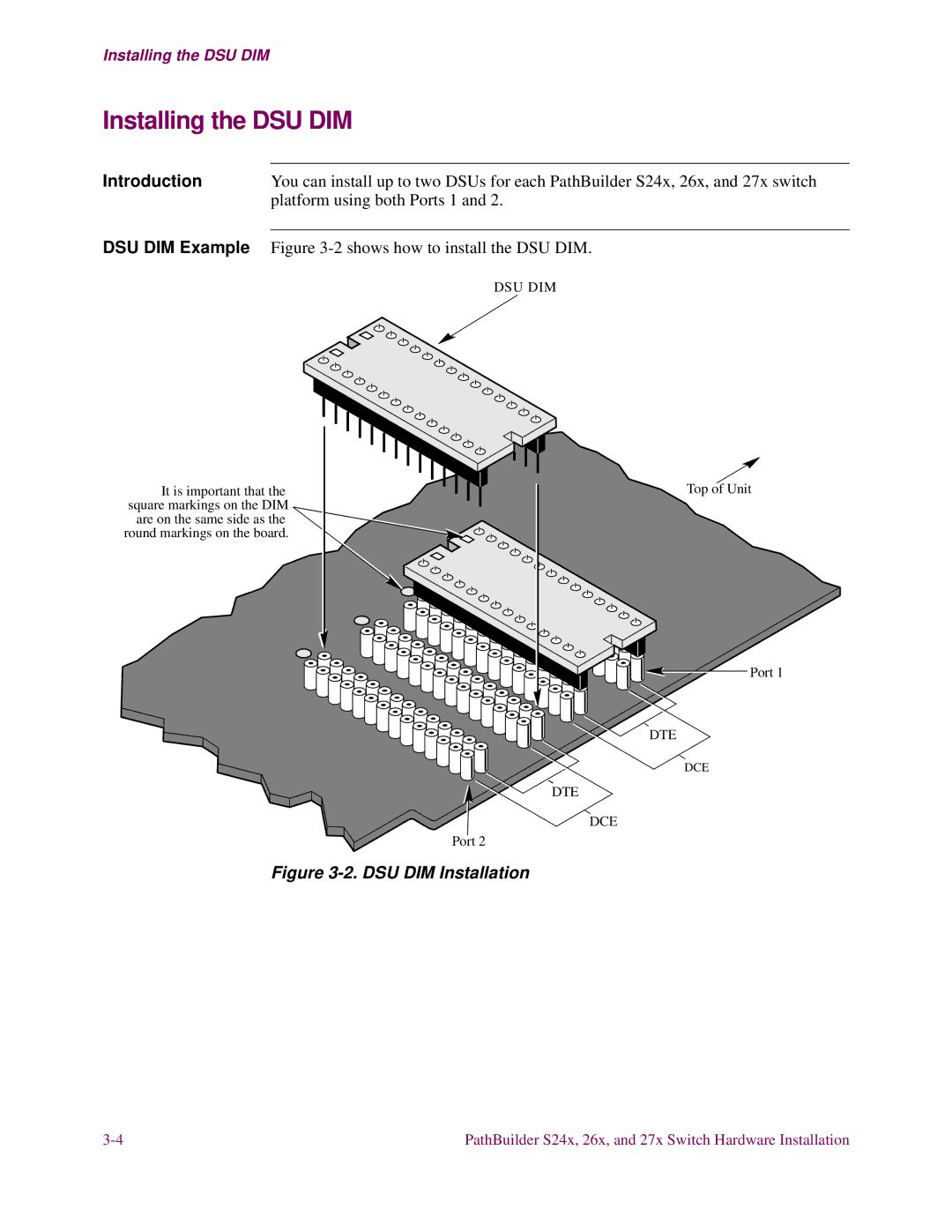 3Com S27x, S26x, S24x installation manual Installing the DSU DIM, DSU DIM Installation 