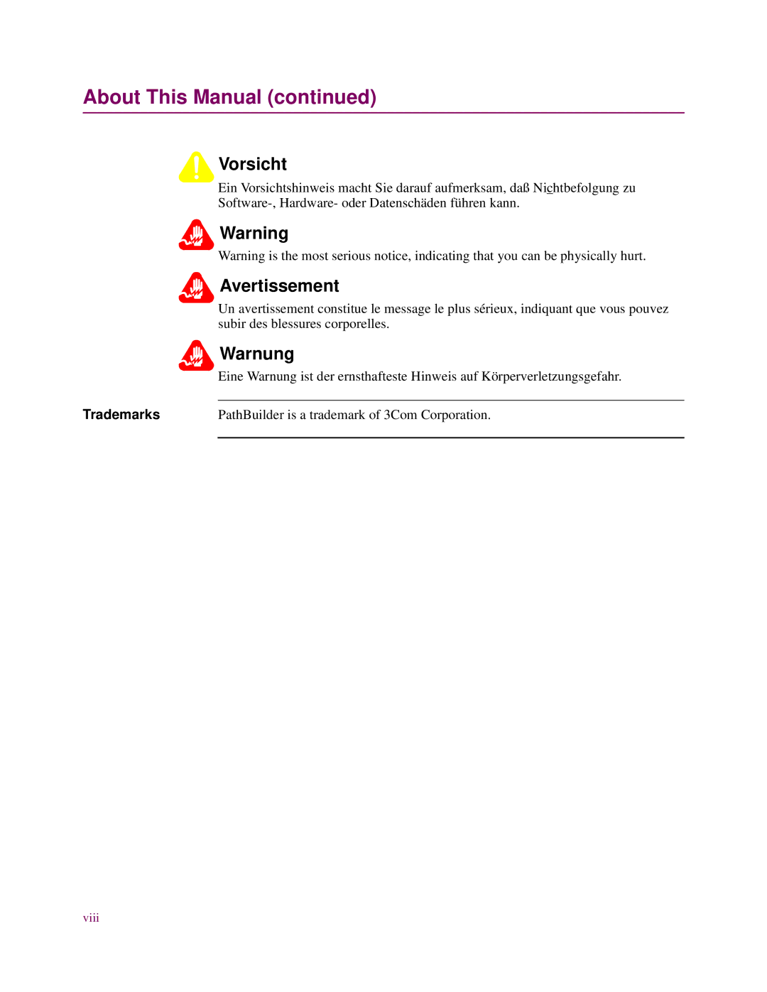 3Com S24x, S27x, S26x installation manual About This Manual, Trademarks 