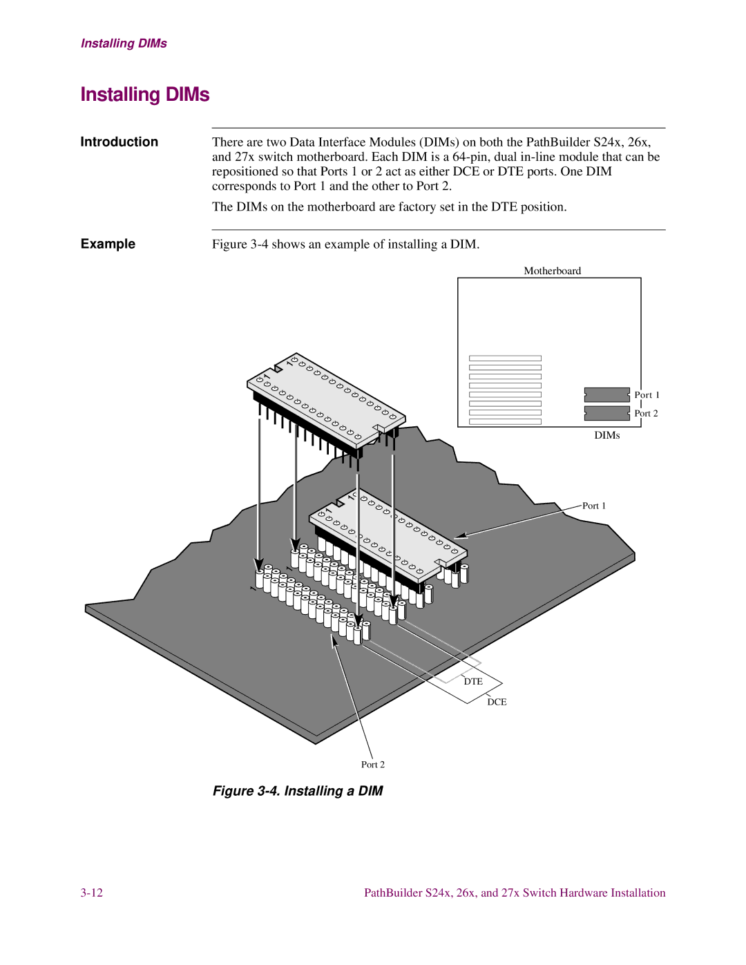 3Com S24x, S27x, S26x installation manual Installing DIMs, Example 