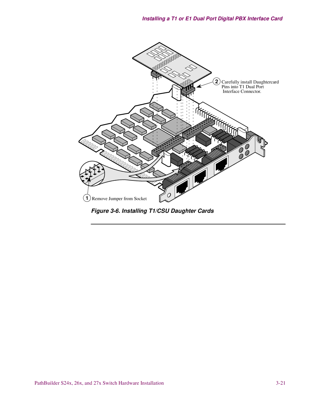 3Com S24x, S27x, S26x installation manual Installing T1/CSU Daughter Cards 