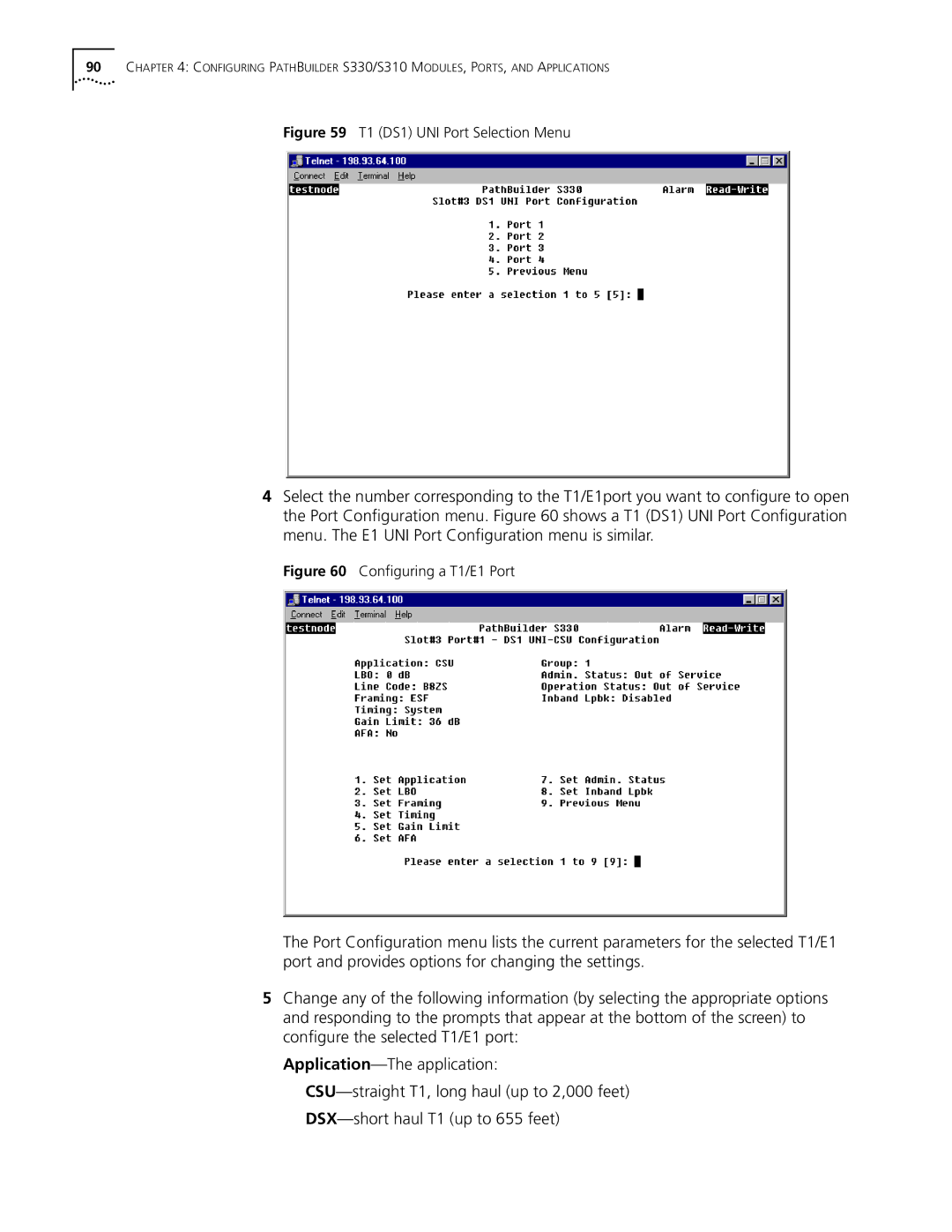 3Com S330 manual T1 DS1 UNI Port Selection Menu 