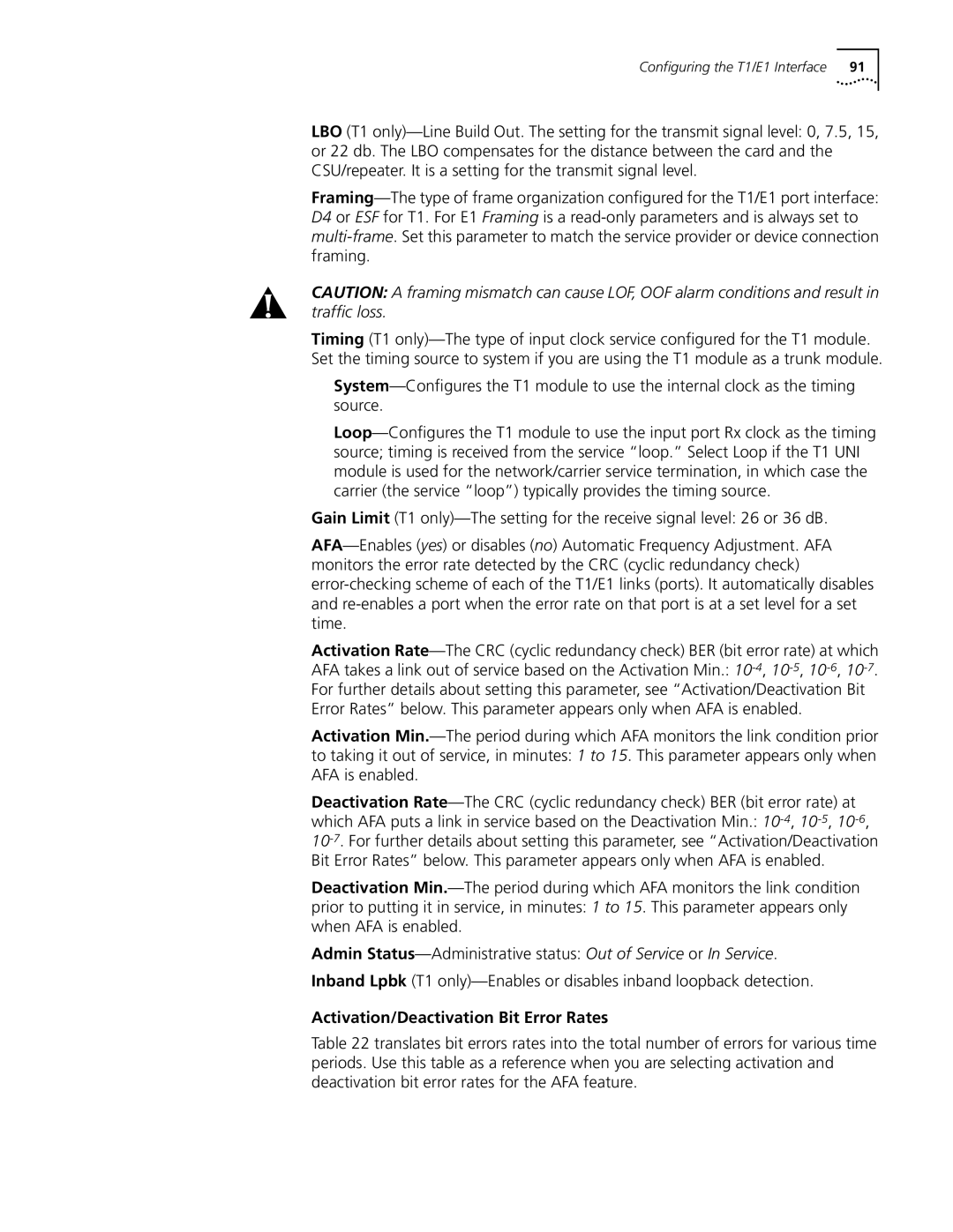 3Com S330 manual Activation/Deactivation Bit Error Rates 