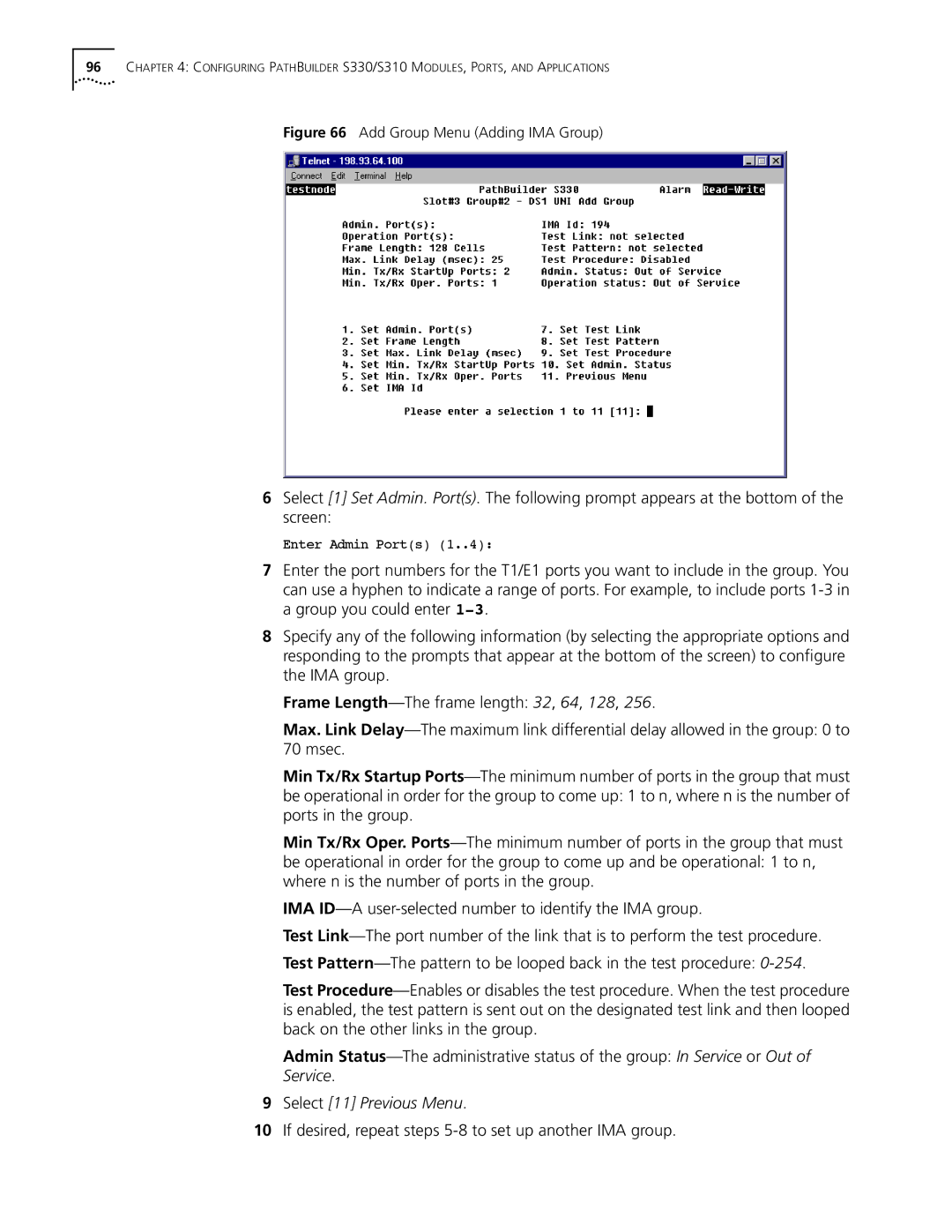 3Com S330 manual If desired, repeat steps 5-8 to set up another IMA group, Add Group Menu Adding IMA Group 