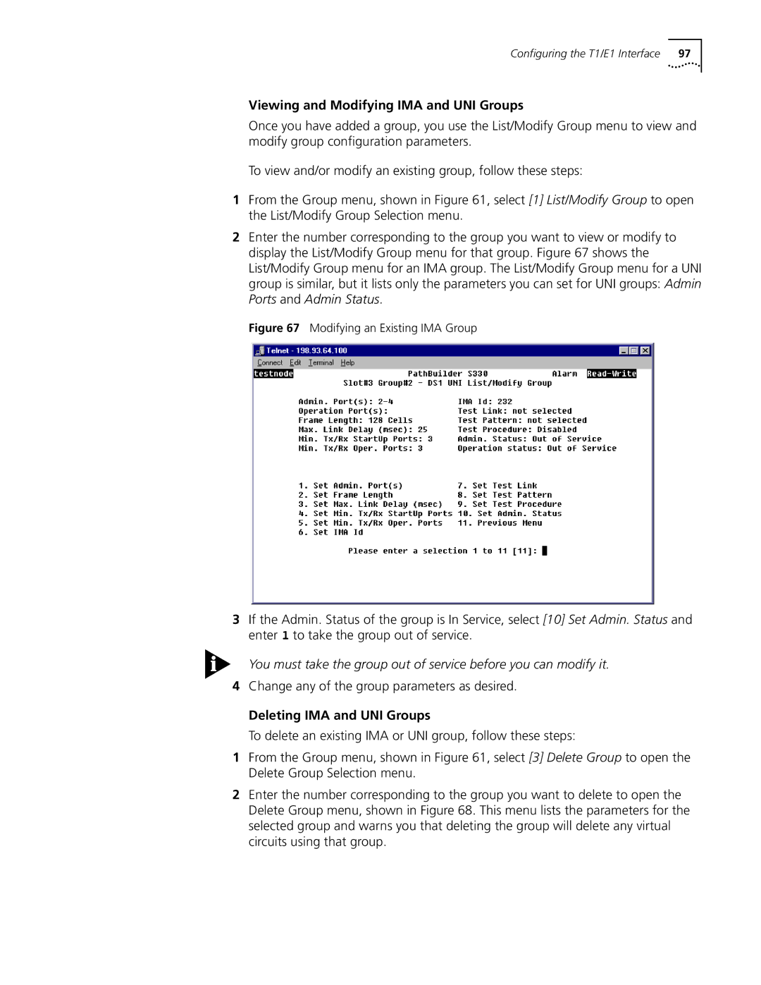 3Com S330 manual Viewing and Modifying IMA and UNI Groups, Change any of the group parameters as desired 