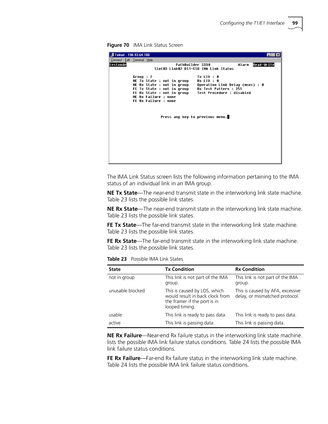 3Com S330 manual Possible IMA Link States, State Tx Condition Rx Condition 