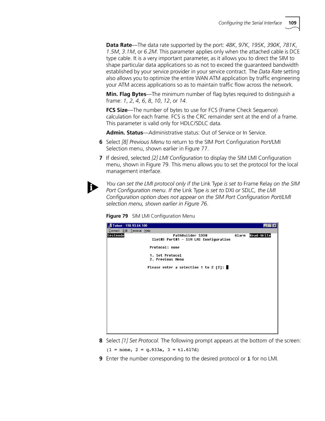 3Com S330 manual SIM LMI Conﬁguration Menu 