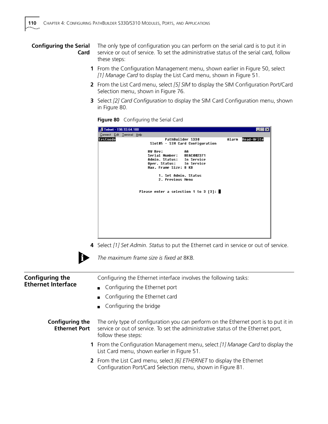 3Com S330 manual Conﬁguring the Ethernet Interface 