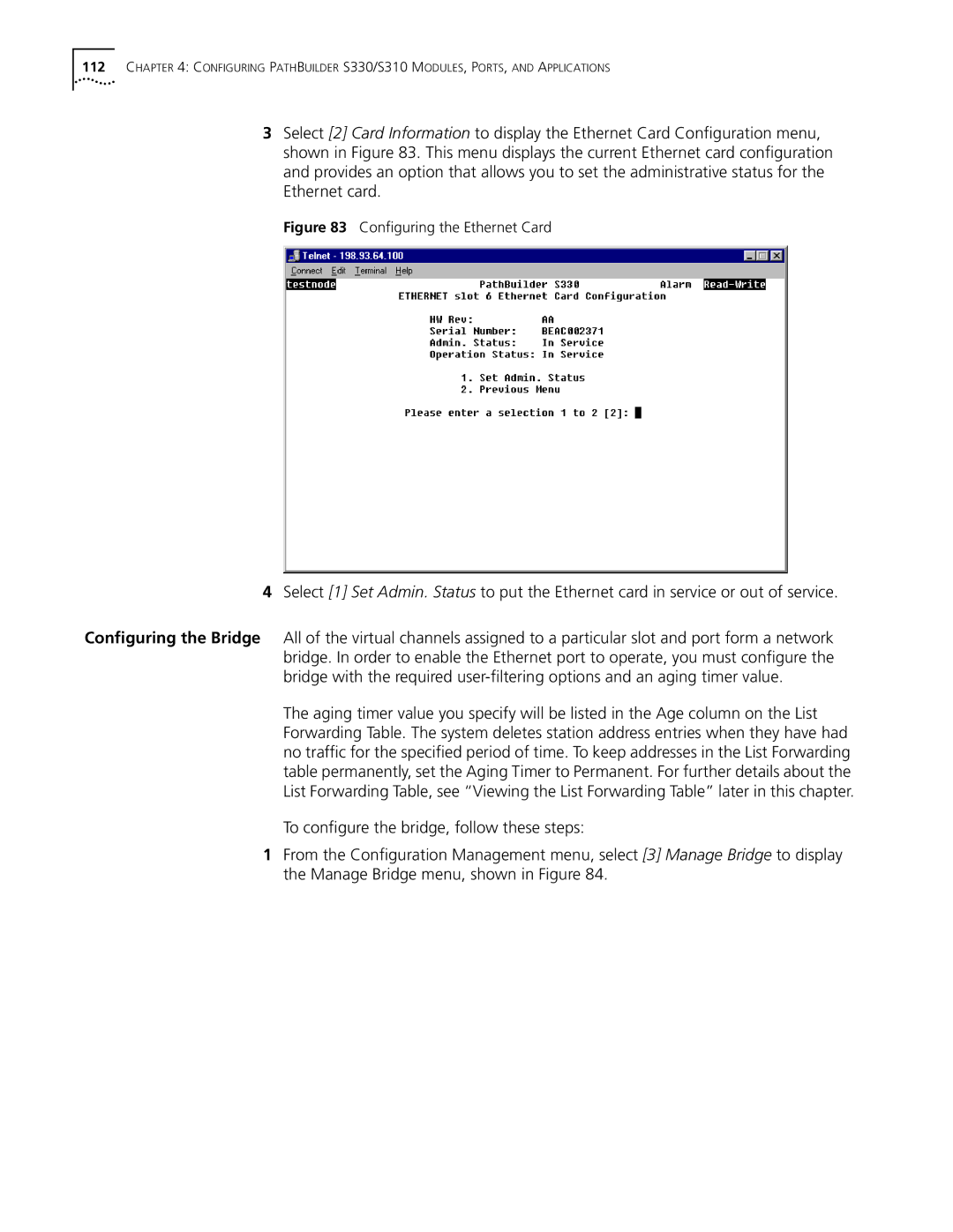 3Com S330 manual Conﬁguring the Ethernet Card 