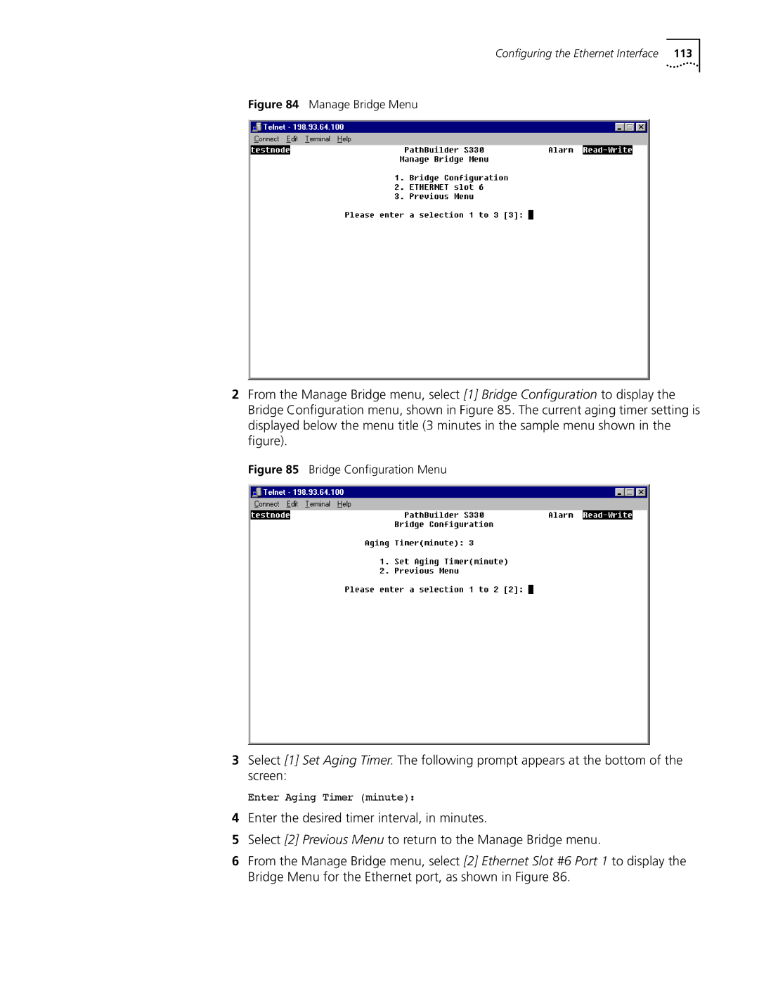 3Com S330 manual Manage Bridge Menu 