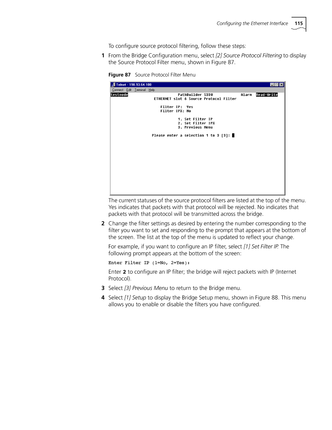 3Com S330 manual Source Protocol Filter Menu 