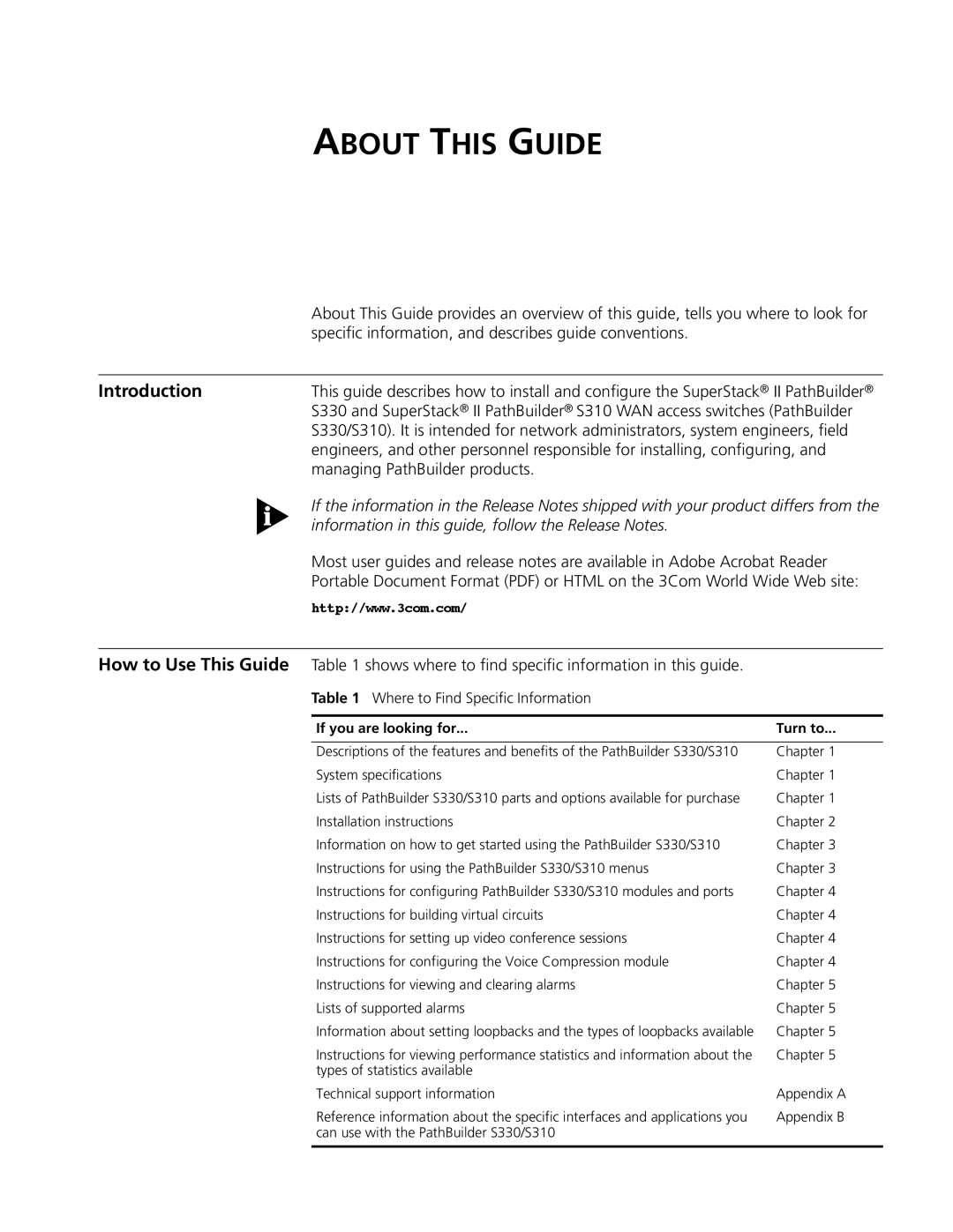 3Com S330 manual Introduction, Speciﬁc information, and describes guide conventions, Managing PathBuilder products 