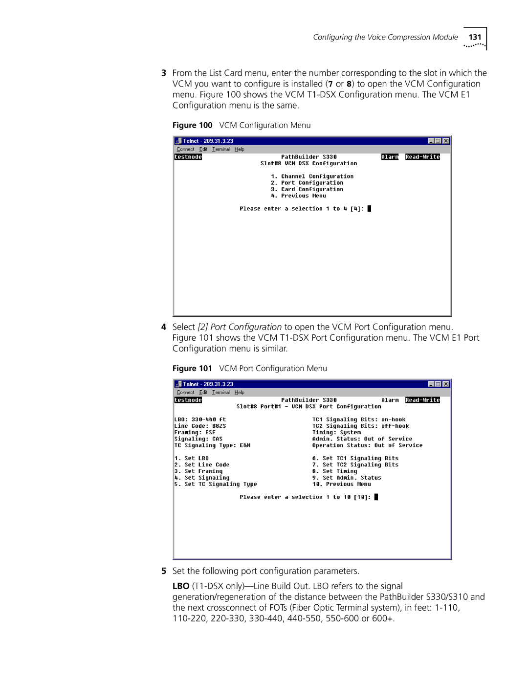 3Com S330 manual VCM Conﬁguration Menu 