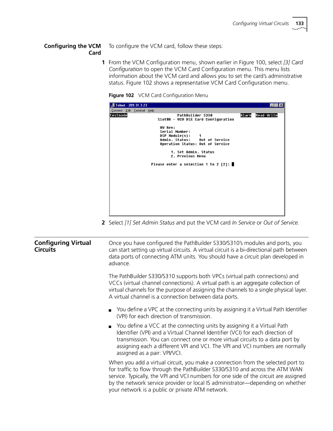 3Com S330 manual VCM Card Conﬁguration Menu 