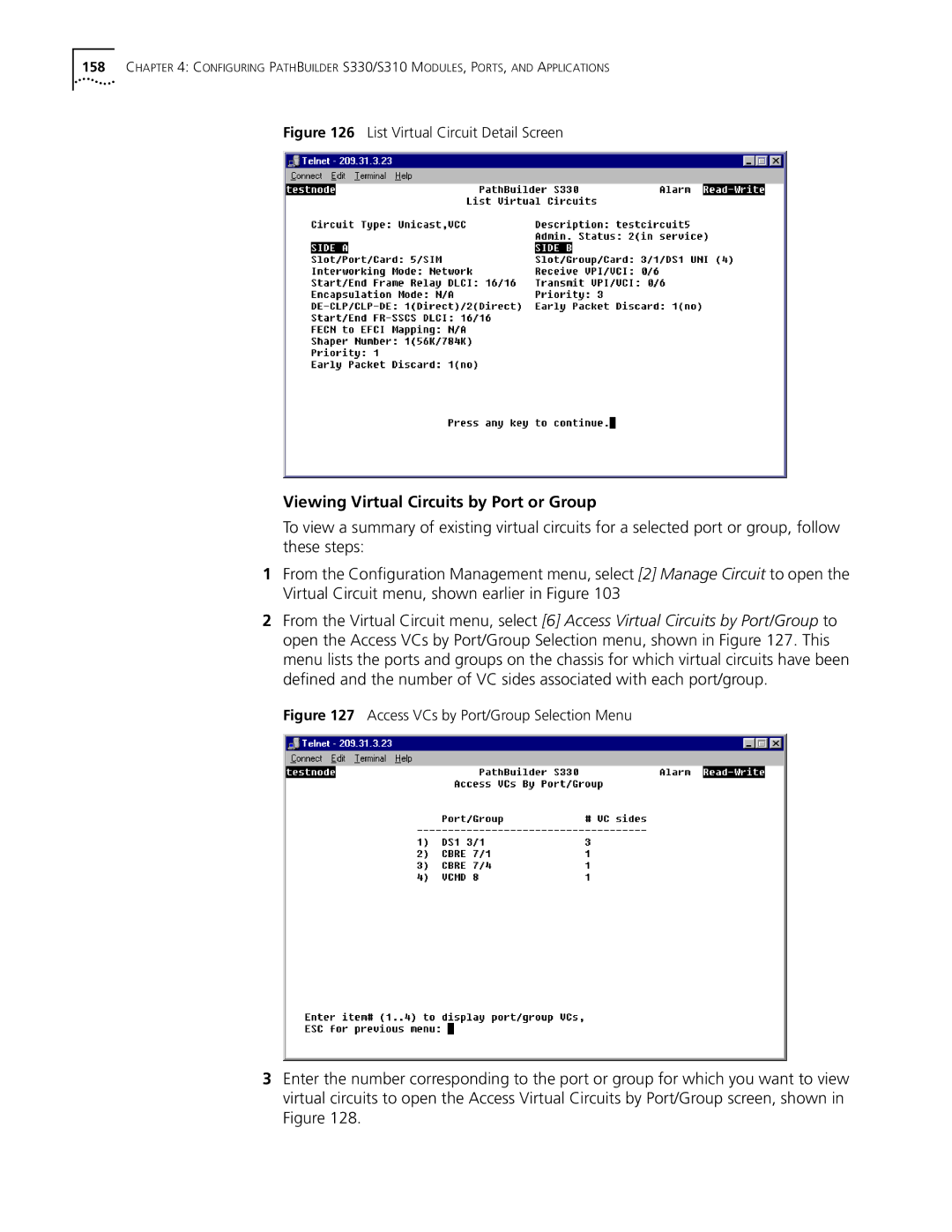 3Com S330 manual Viewing Virtual Circuits by Port or Group, List Virtual Circuit Detail Screen 