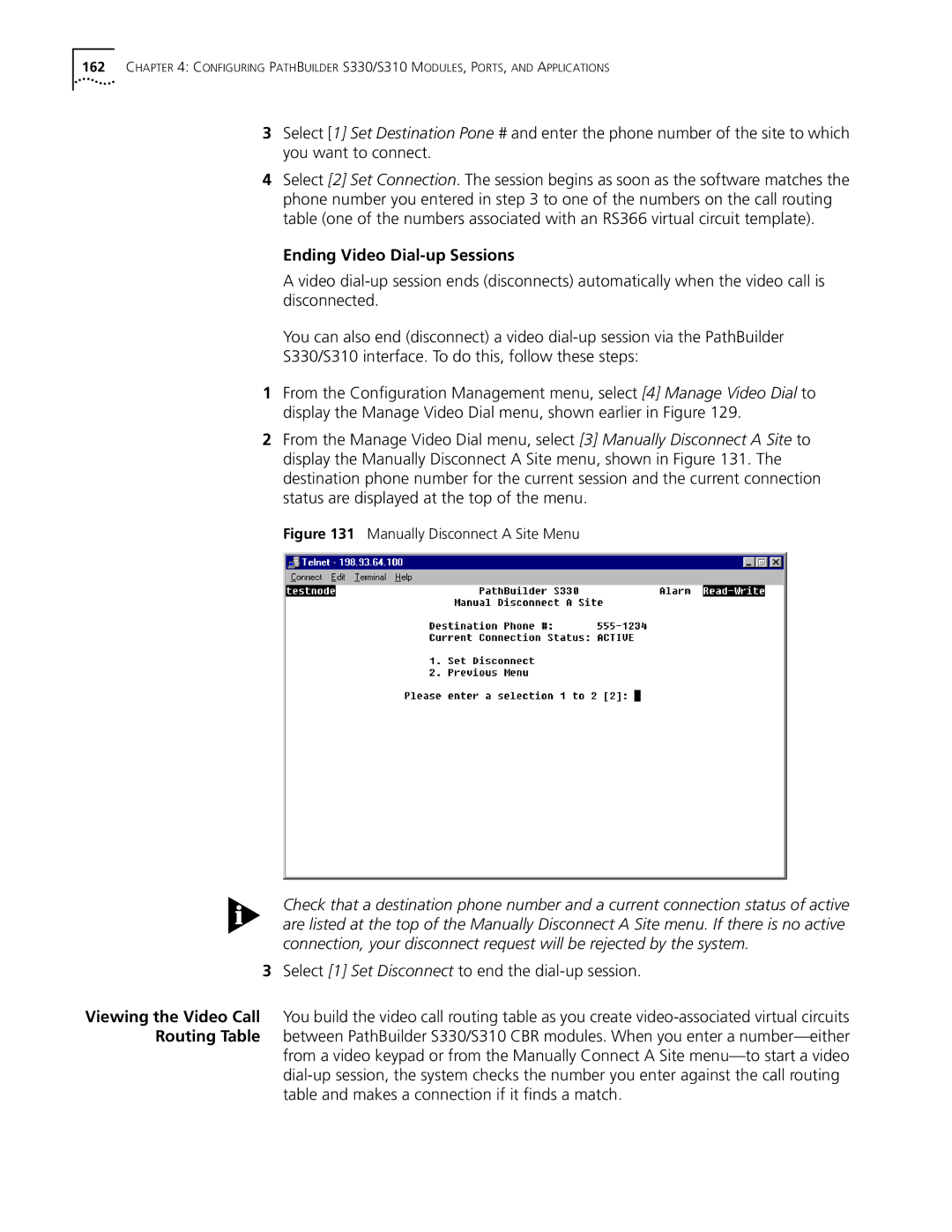 3Com S330 manual Ending Video Dial-up Sessions, Manually Disconnect a Site Menu 