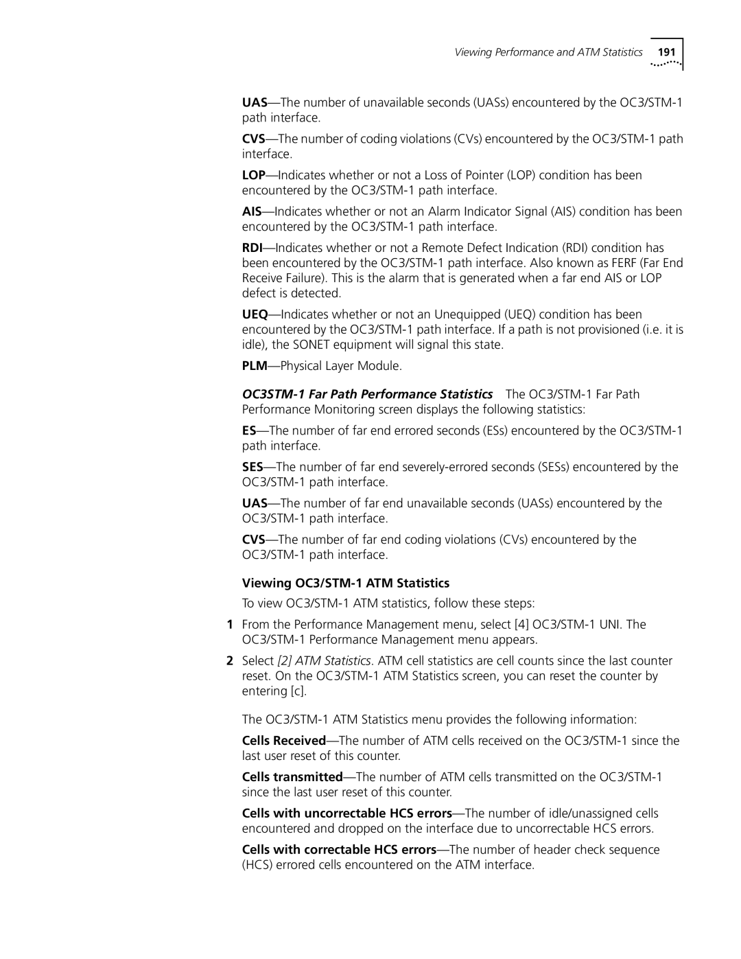 3Com S330 manual Viewing OC3/STM-1 ATM Statistics 