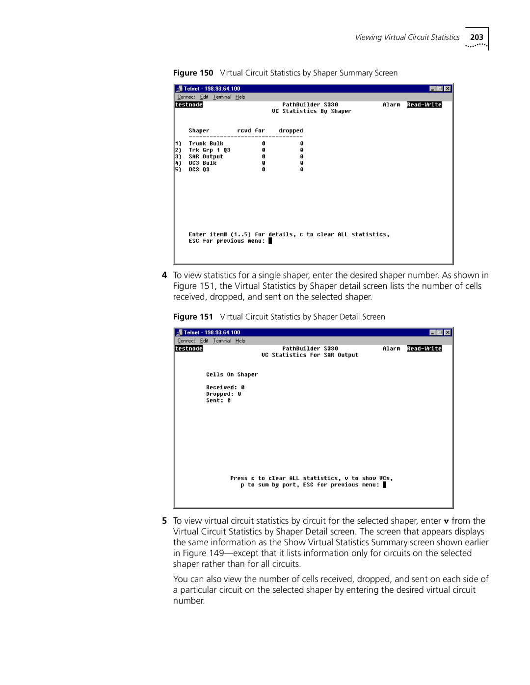 3Com S330 manual Virtual Circuit Statistics by Shaper Summary Screen 