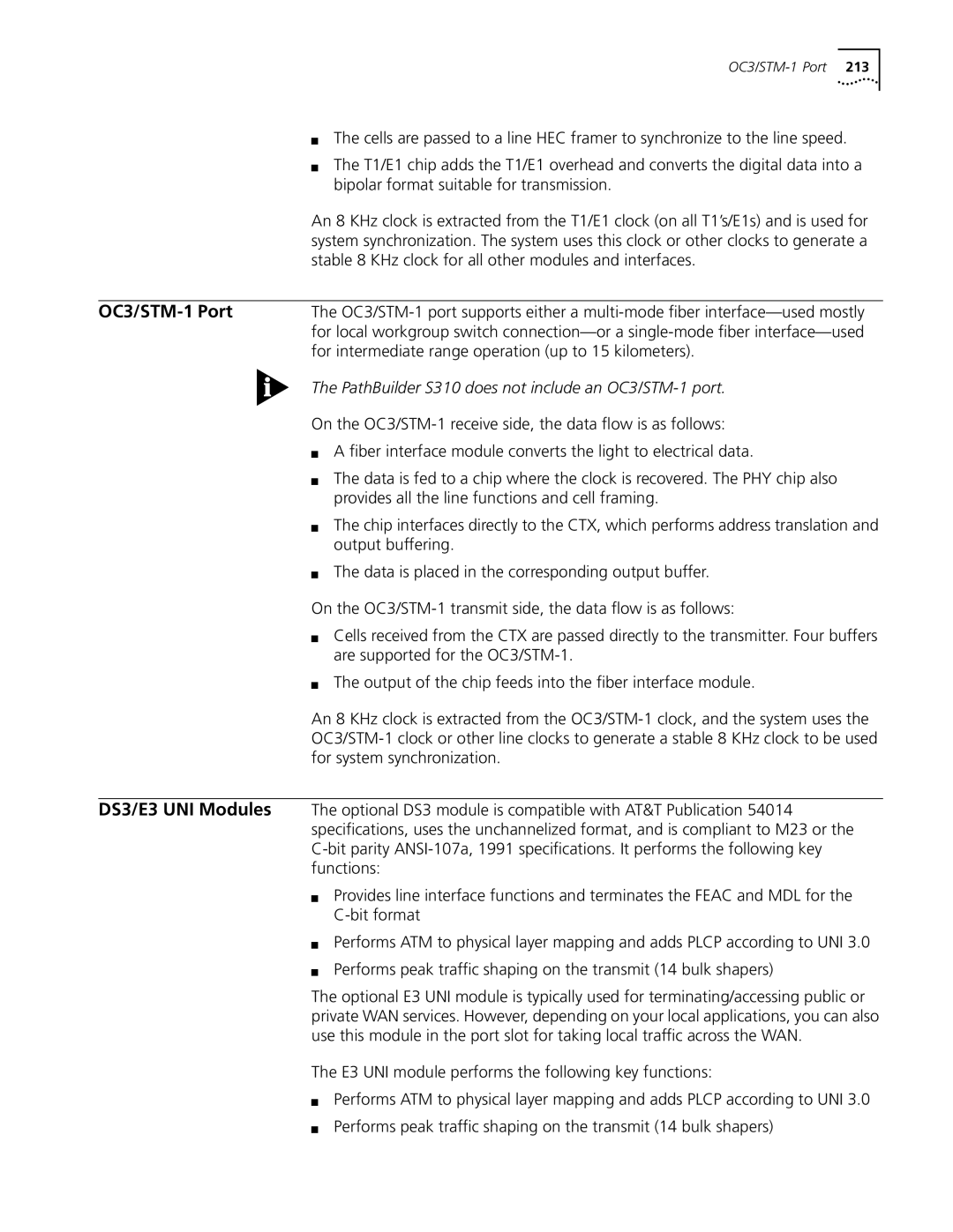 3Com S330 manual For intermediate range operation up to 15 kilometers, PathBuilder S310 does not include an OC3/STM-1 port 