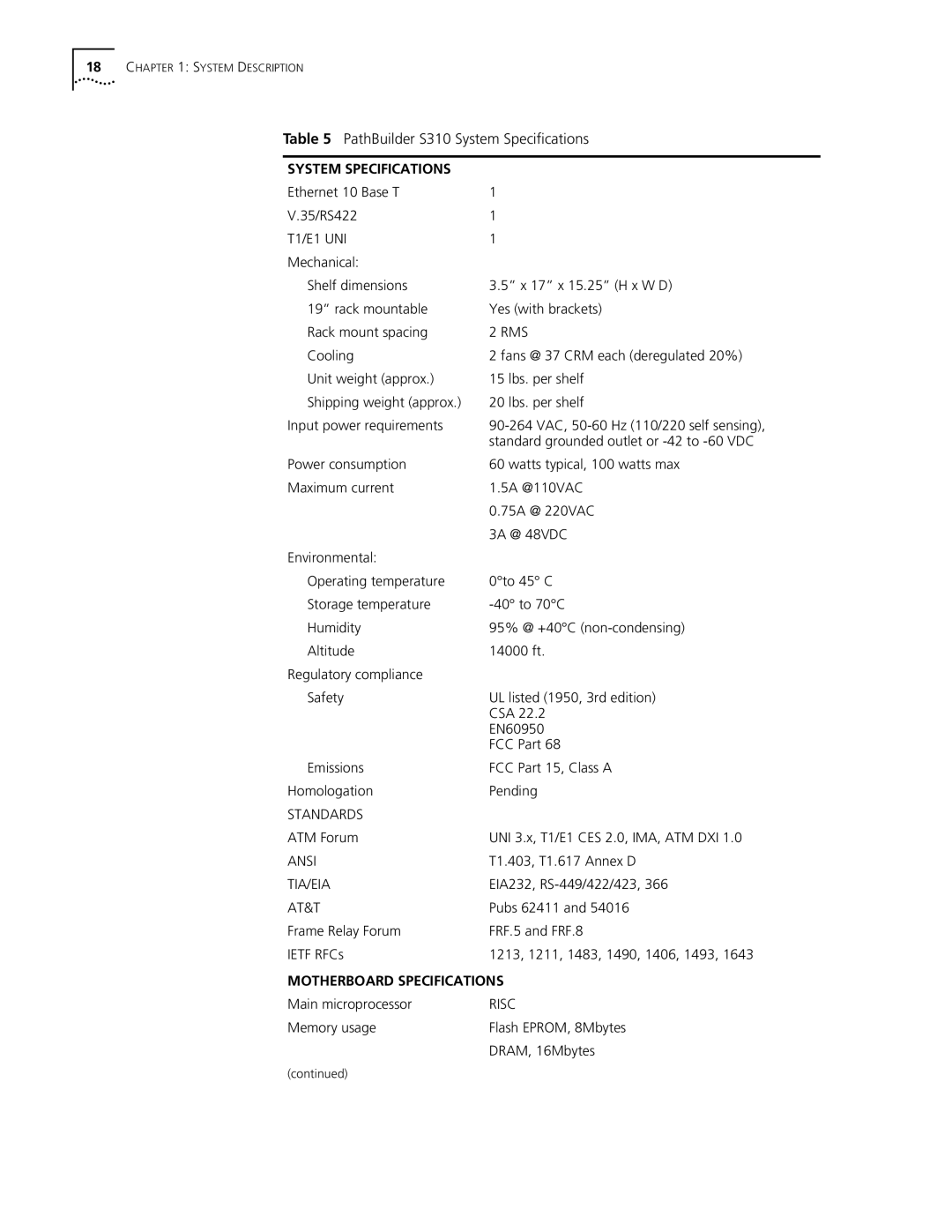 3Com S330 manual PathBuilder S310 System Speciﬁcations 