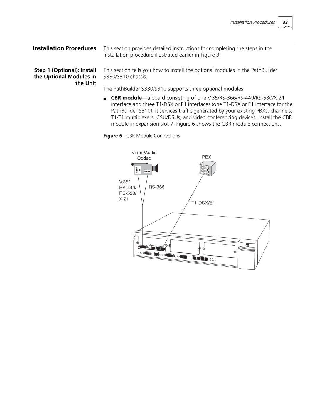 3Com manual S330/S310 chassis, Unit, PathBuilder S330/S310 supports three optional modules 