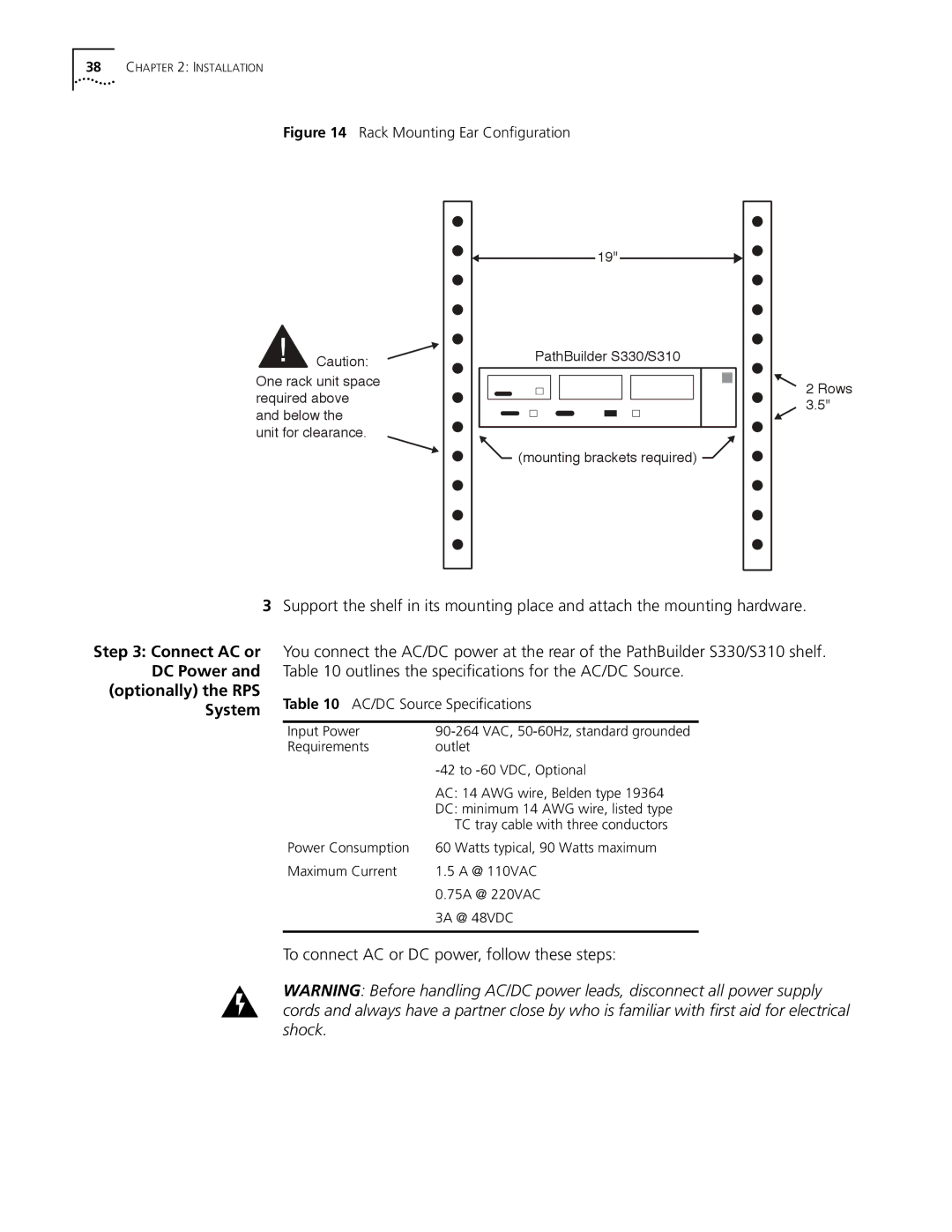 3Com S330 manual Connect AC or DC Power and optionally the RPS System, To connect AC or DC power, follow these steps 