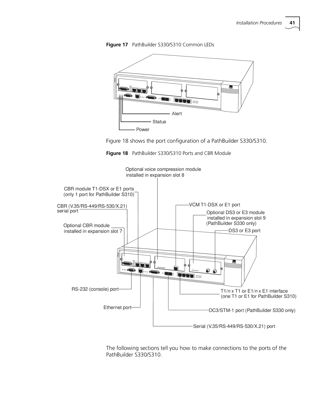 3Com manual Shows the port conﬁguration of a PathBuilder S330/S310 